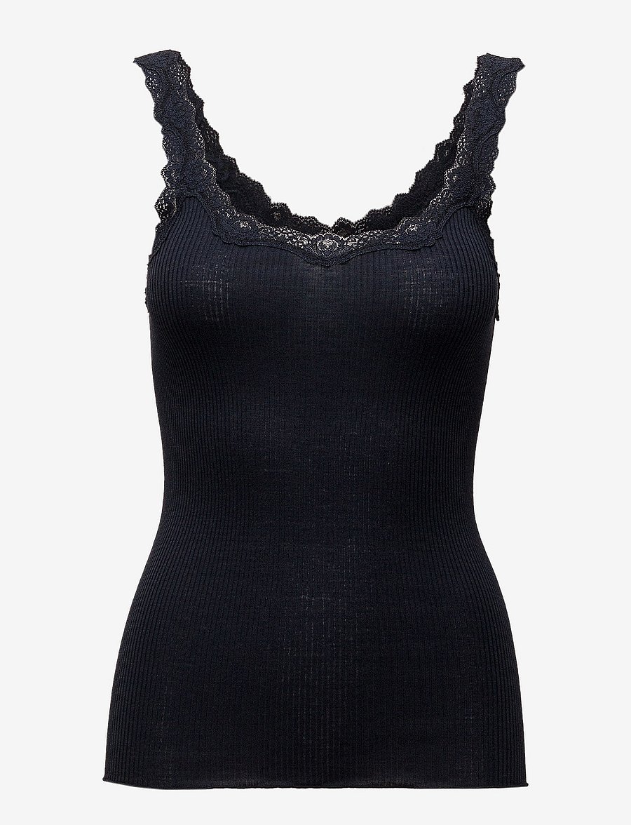 Rosemunde - RWBabette Silk SL Deep Back Lace Top - varrukateta topid - navy - 0