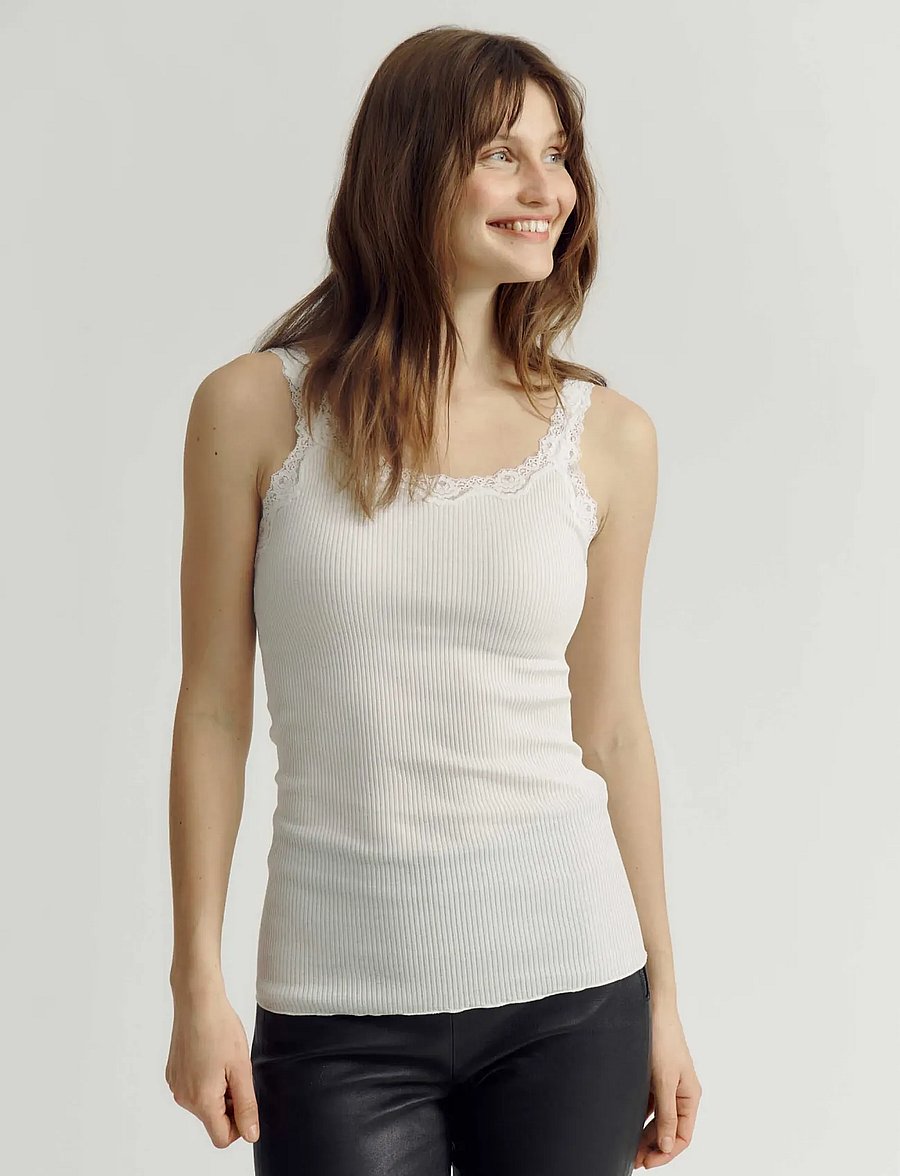 Rosemunde - RWBabette Silk SL Deep Back Lace To - tanktops - new white - 0