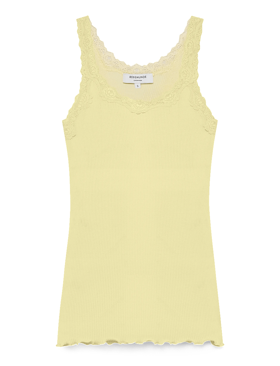 Rosemunde - RWBabette Silk SL Deep Back Lace Top - sleeveless tops - pastel yellow - 1