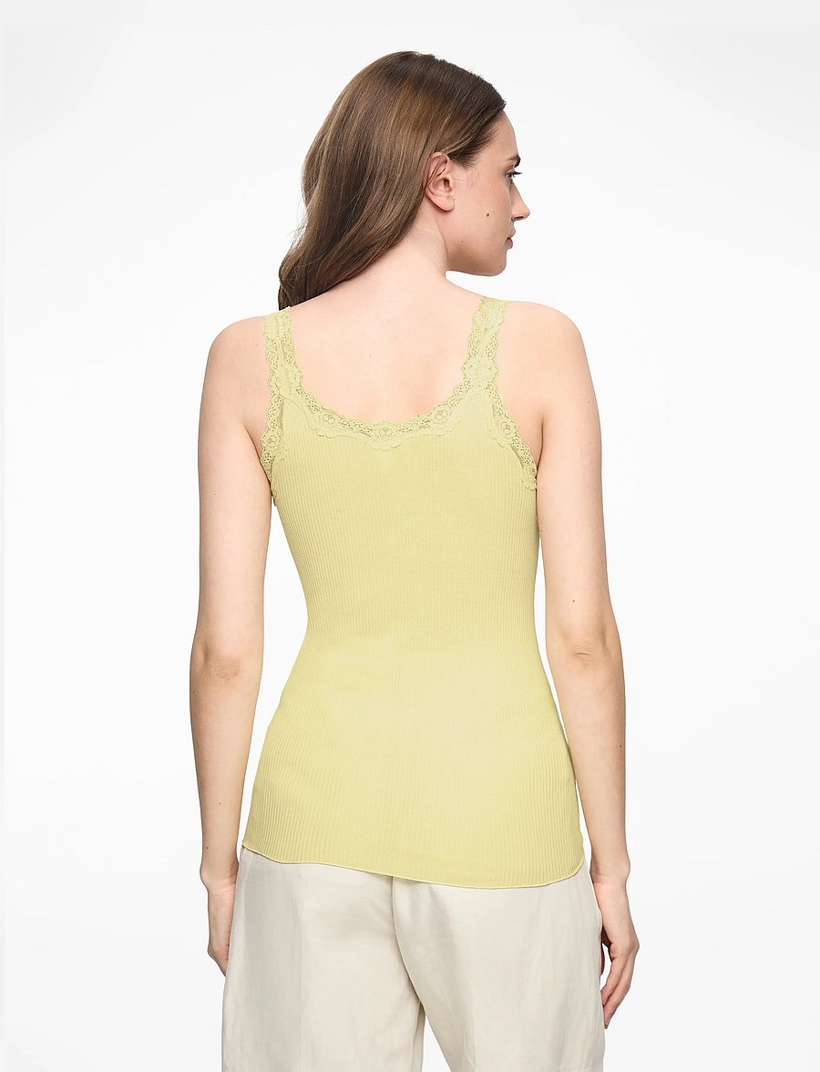 Rosemunde - RWBabette Silk SL Deep Back Lace Top - sleeveless tops - pastel yellow - 4