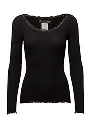 Rosemunde - Silk t-shirt w/ lace - long-sleeved tops - black - 0