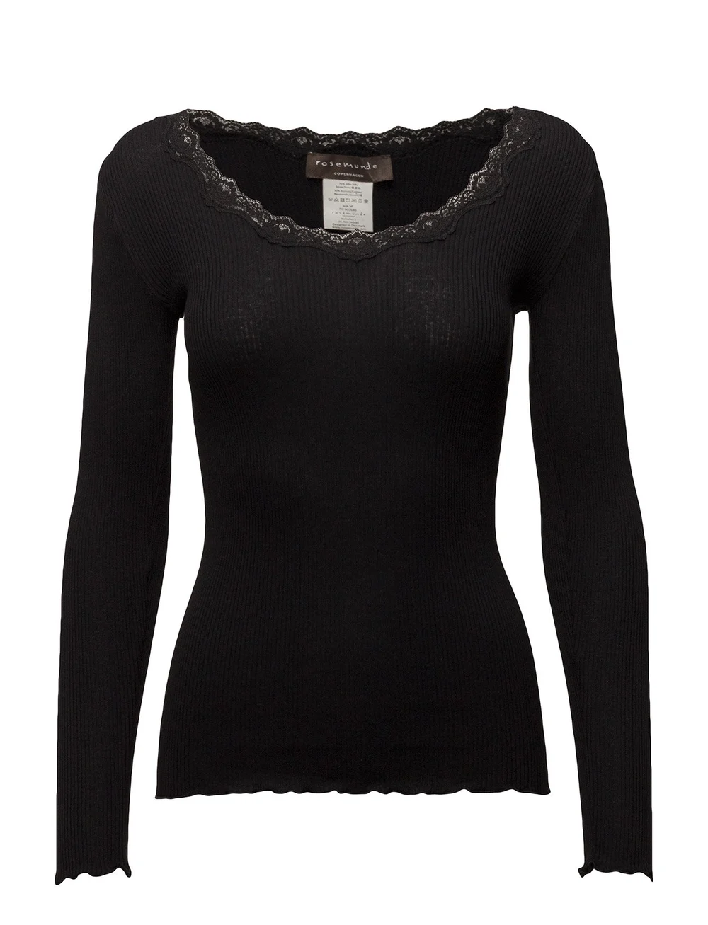 Rosemunde - RWBabette Silk LS U-neck Lace T-shi - langærmede toppe - black - 1