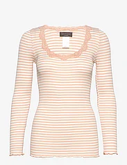 Rosemunde - Silk t-shirt w/ lace - langærmede toppe - ivory peachy rose stripe - 0