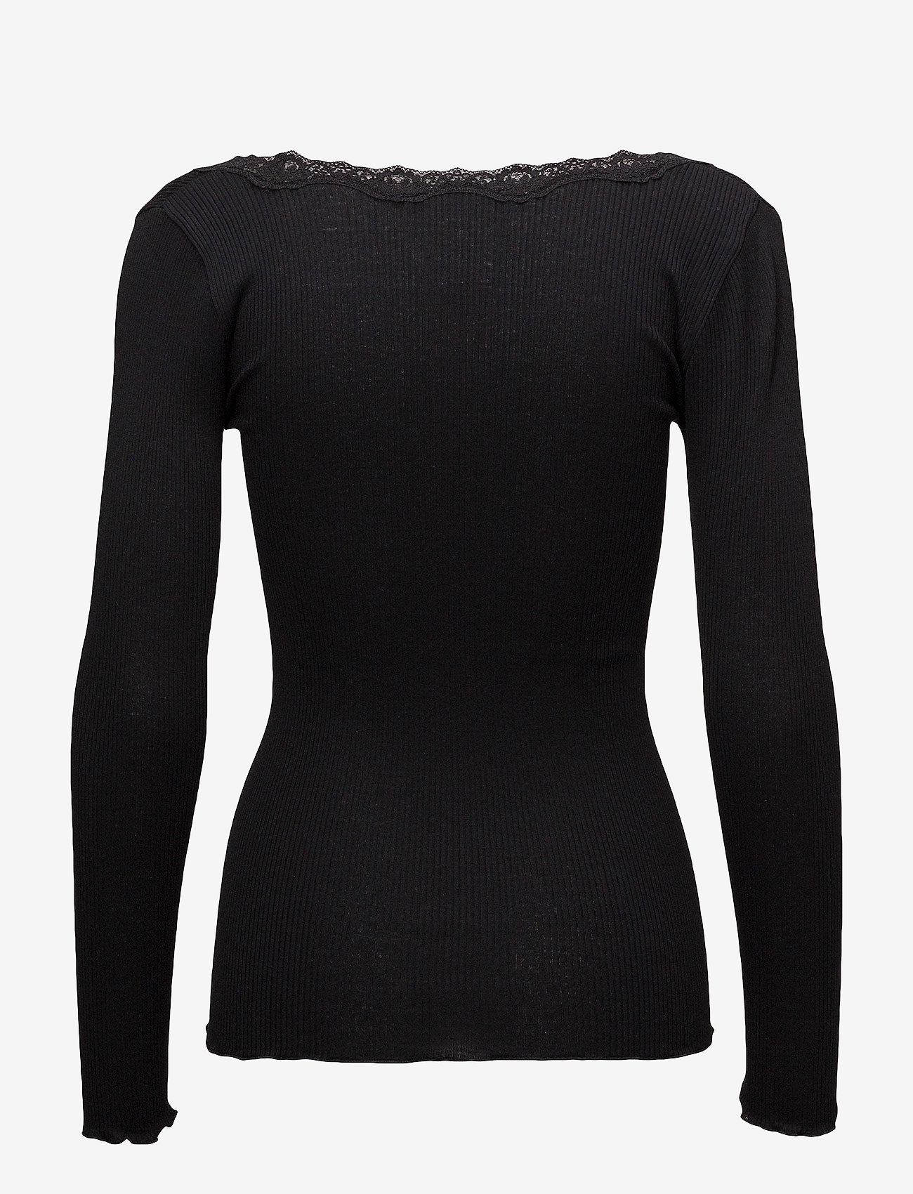 Rosemunde - RWBabette Silk LS U-neck Lace T-shirt - langærmede toppe - black - 1