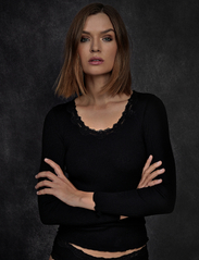 Rosemunde - Silk t-shirt w/ lace - long-sleeved tops - black - 2