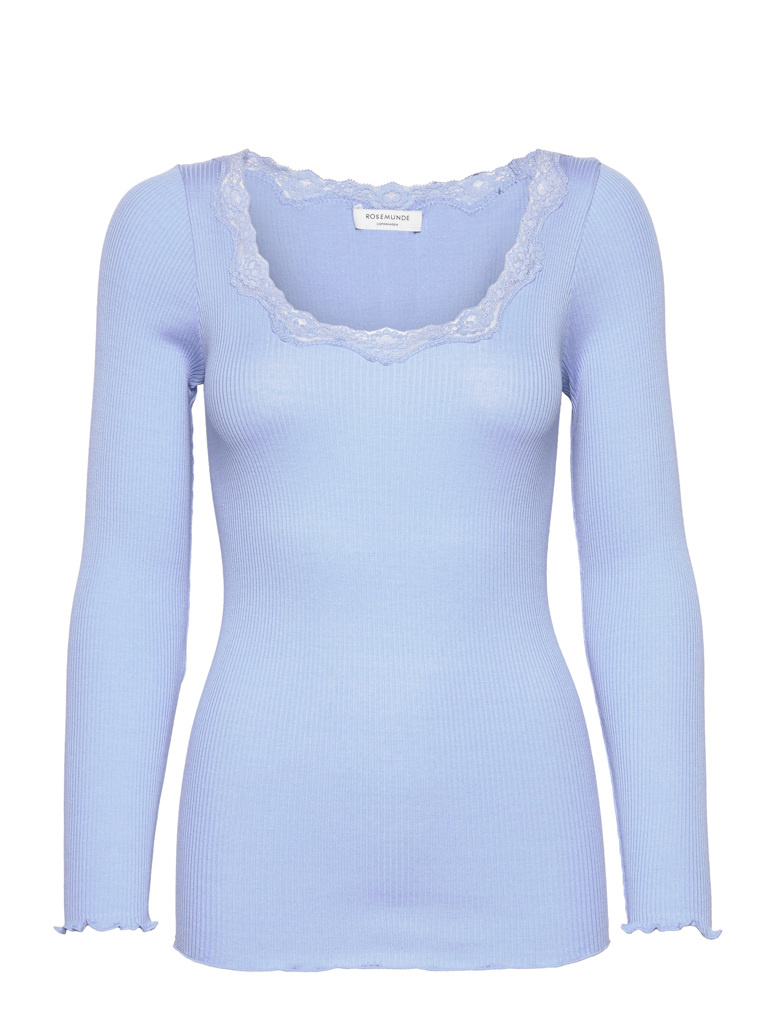 Rosemunde RWBabette Silk LS U-neck Lace T-shirt - Tøj - BLUE HEAVEN / blue
