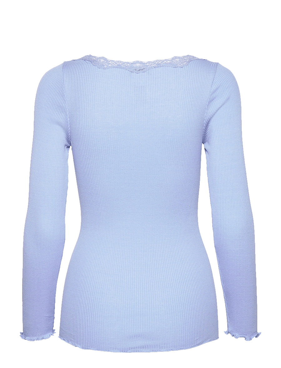 Rosemunde - RWBabette Silk LS U-neck Lace T-shirt - langärmlige tops - blue heaven - 2