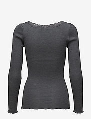 Rosemunde - Silk t-shirt w/ lace - topi ar garām piedurknēm - dark grey melange - 1
