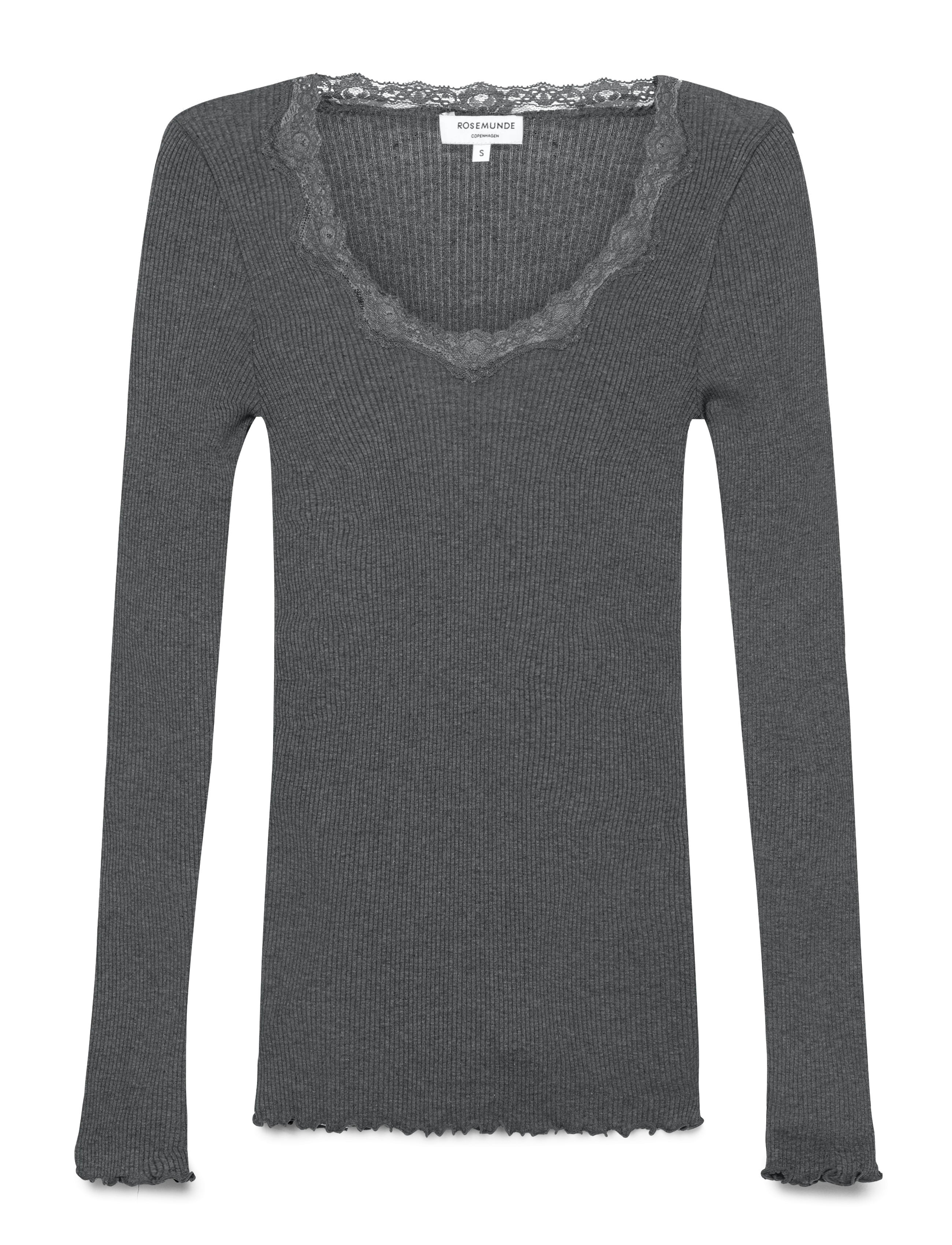 Rosemunde RWBabette Silk LS U-neck Lace T-shirt - Herbstersparnisse - DARK GREY MELANGE / grey