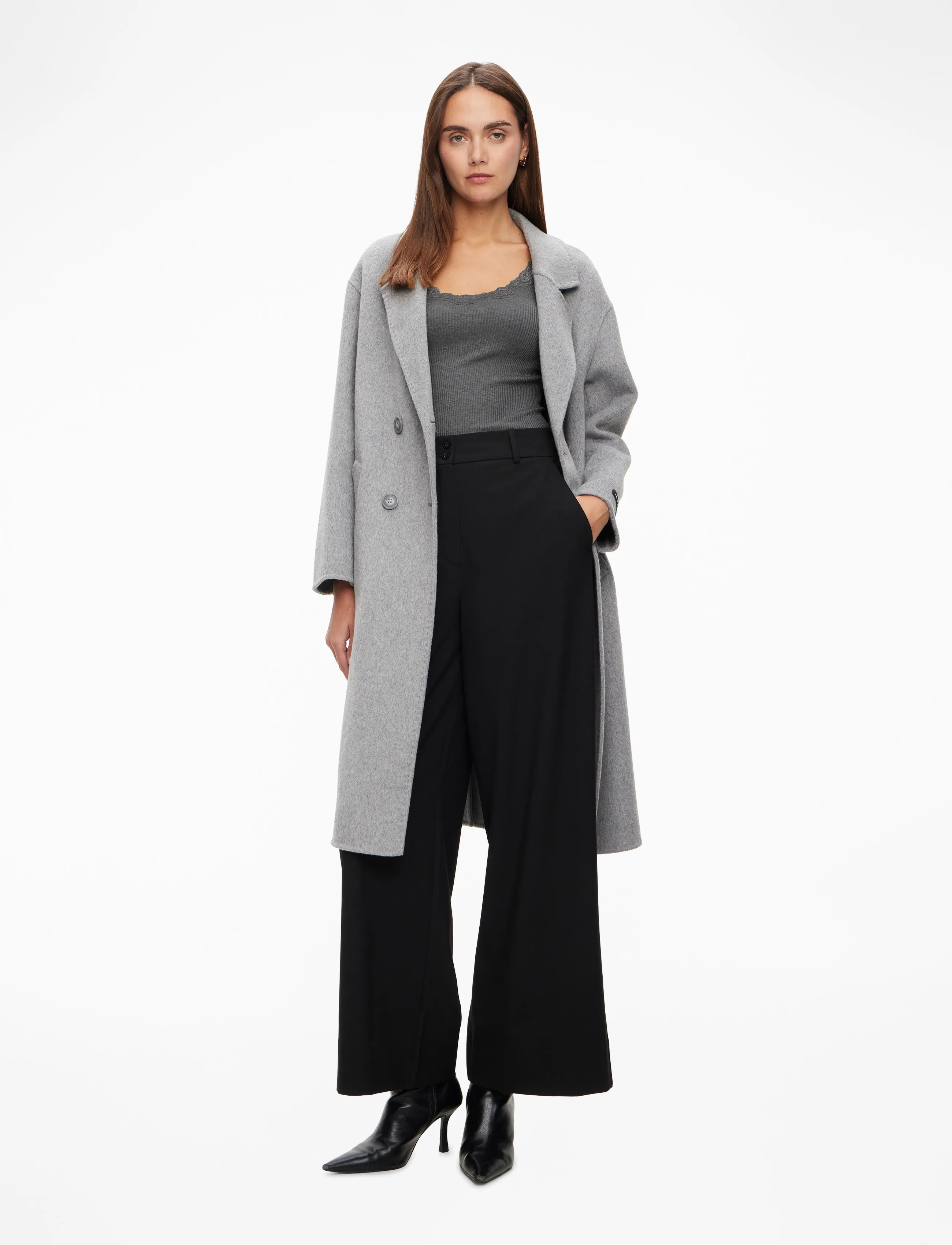 Rosemunde - RWBabette Silk LS U-neck Lace T-shi - langærmede toppe - dark grey melange - 2