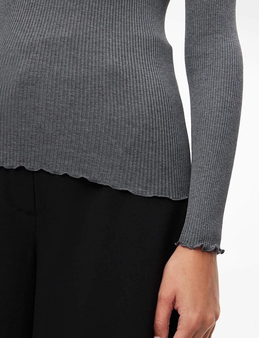 Rosemunde - RWBabette Silk LS U-neck Lace T-shirt - langärmlige tops - dark grey melange - 5