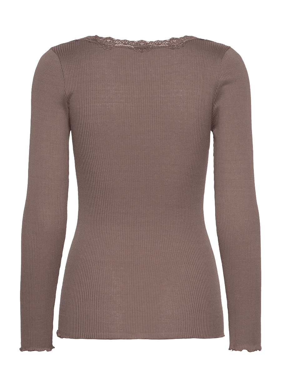 Rosemunde - RWBabette Silk LS U-neck Lace T-shirt - langärmlige tops - falcon - 2