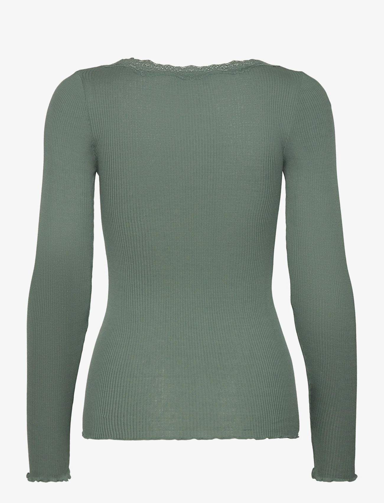 Rosemunde - Silk t-shirt w/ lace - langärmlige tops - forest - 1