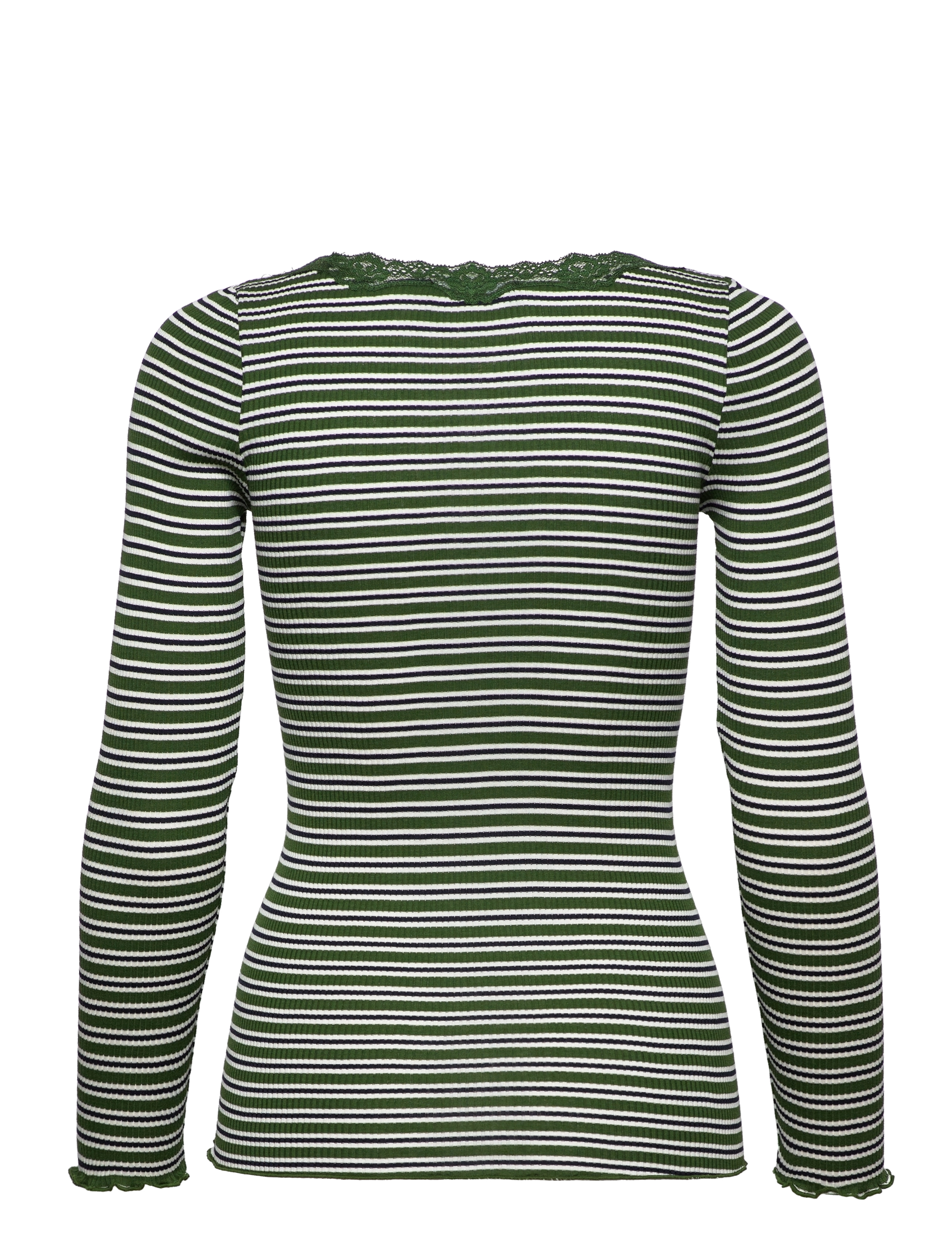 Rosemunde - RWBabette Silk LS U-neck Lace T-shirt - langærmede toppe - forest elf mix stripe - 1