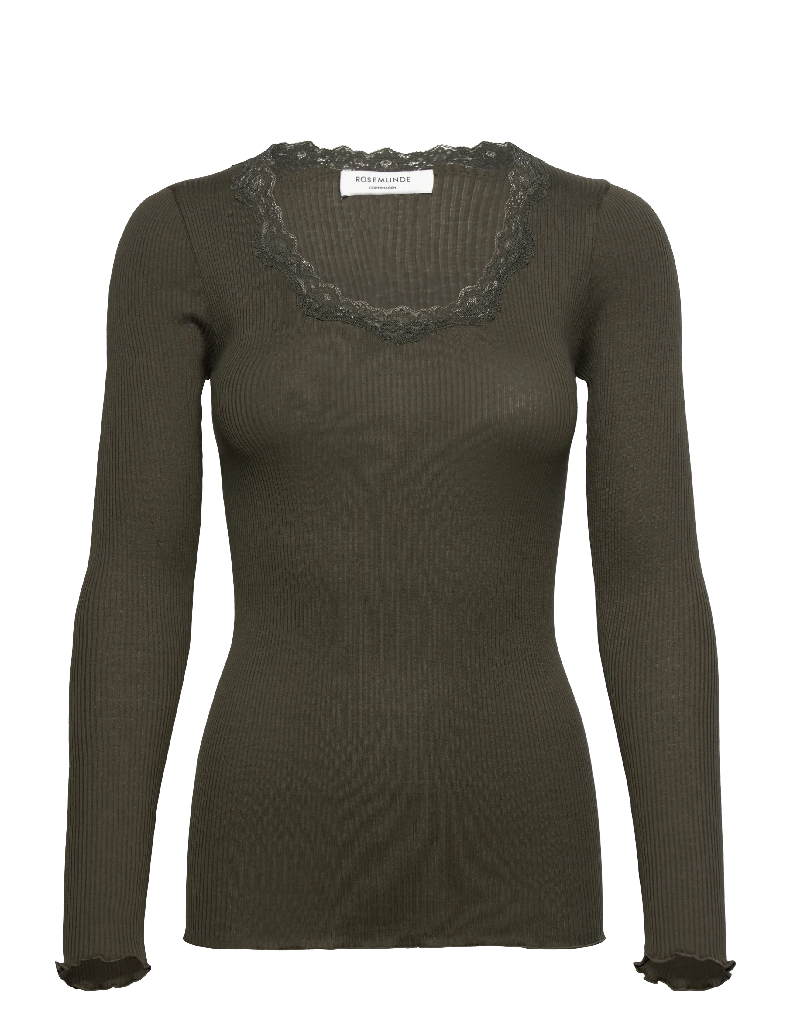 Rosemunde - RWBabette Silk LS U-neck Lace T-shirt - langærmede toppe - forrest night - 0