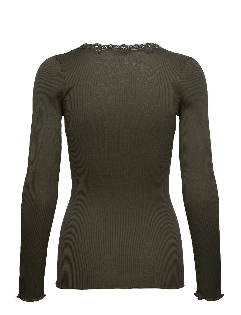 Rosemunde - RWBabette Silk LS U-neck Lace T-shi - långärmade toppar - forrest night - 1