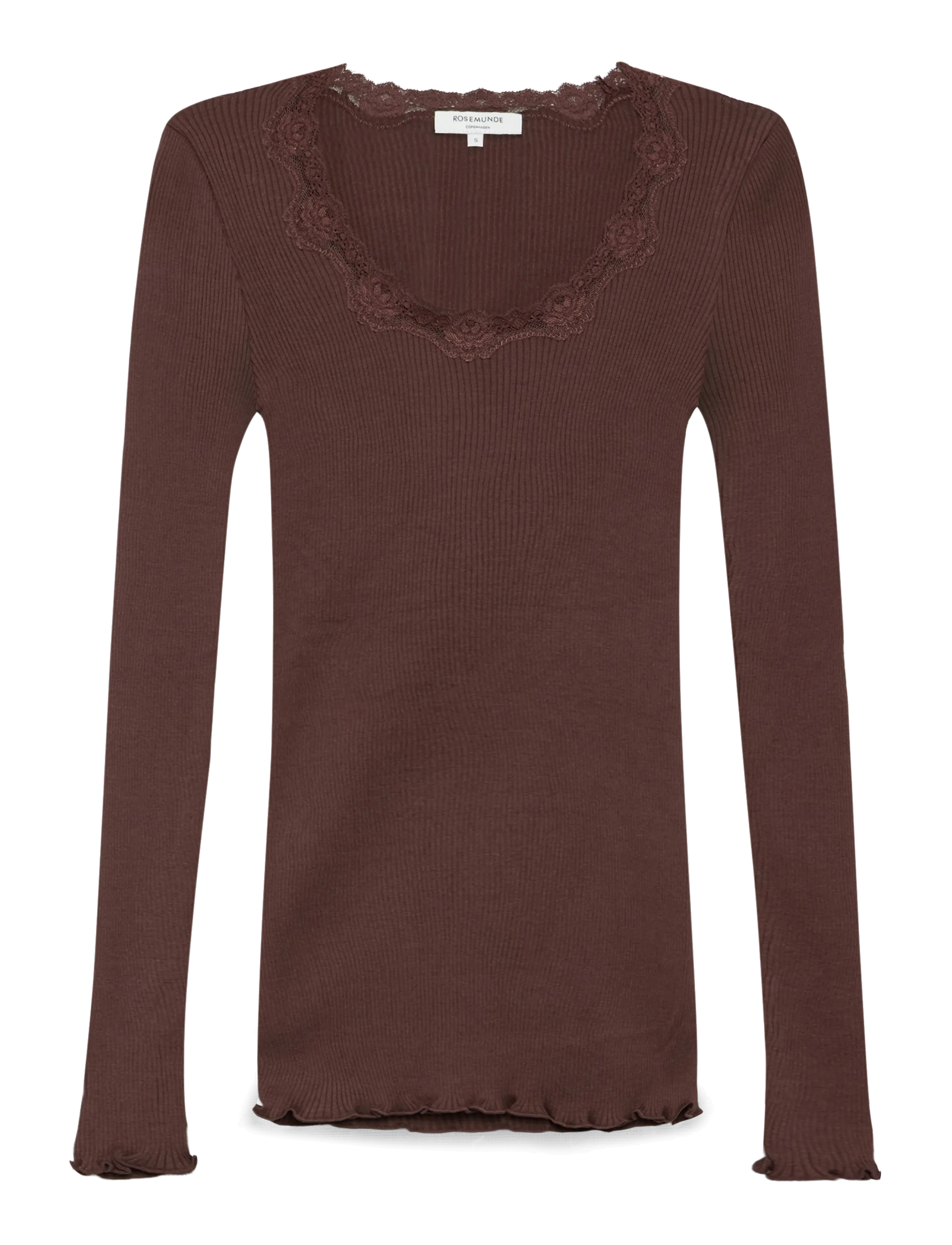 Rosemunde RWBabette Silk LS U-neck Lace T-shi - Clothing - FUDGE / brown
