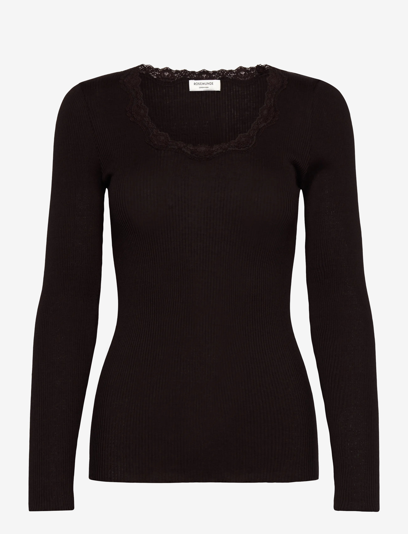 Rosemunde - Silk t-shirt w/ lace - langærmede toppe - ganache - 0