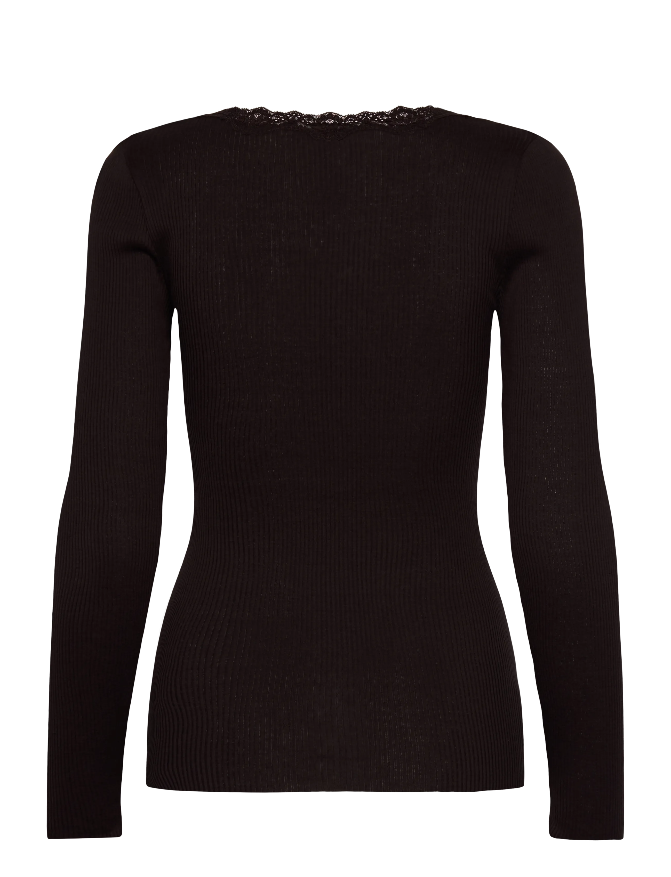 Rosemunde - RWBabette Silk LS U-neck Lace T-shi - langærmede toppe - ganache - 1