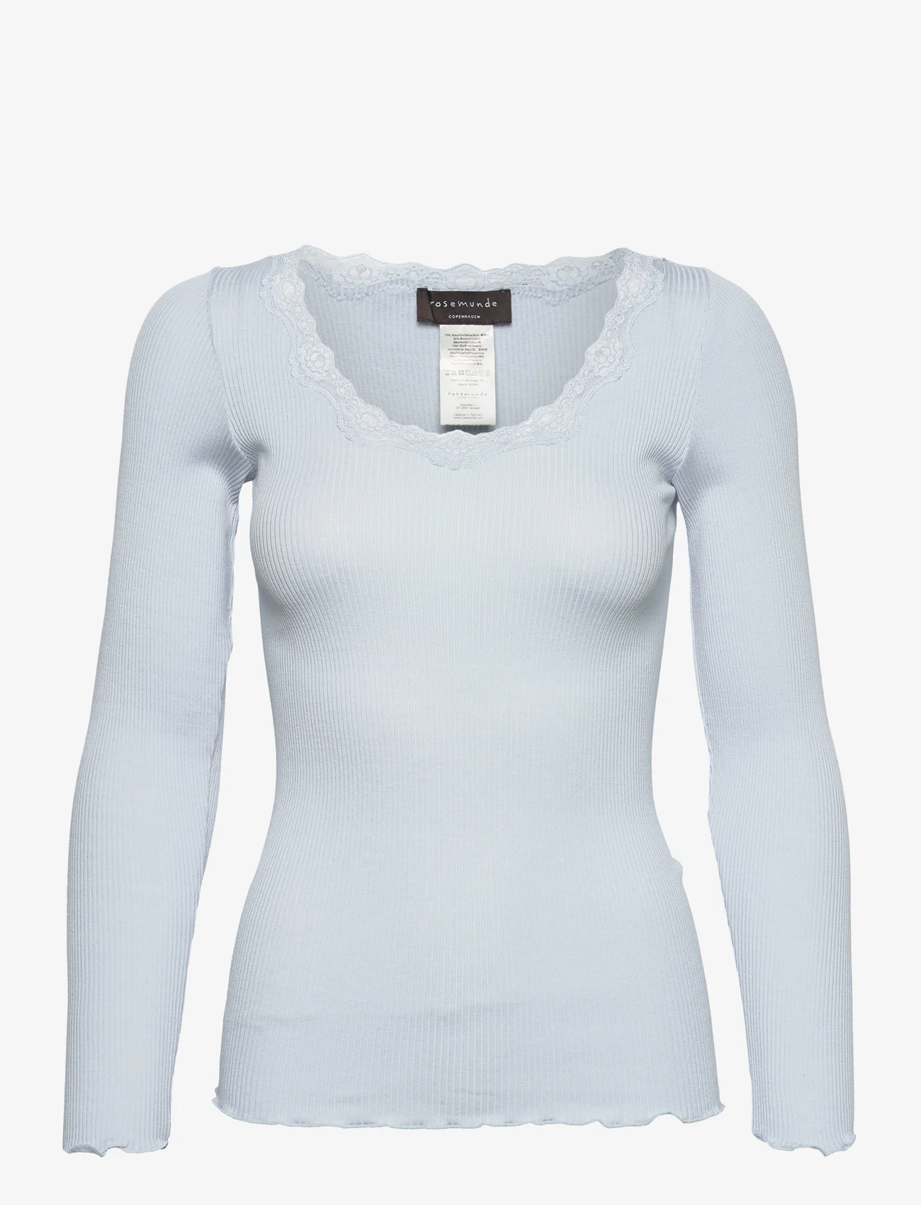 Rosemunde - Silk t-shirt w/ lace - topy z długimi rękawami - heather sky - 0