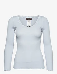 Rosemunde - Silk t-shirt w/ lace - long-sleeved tops - heather sky - 0
