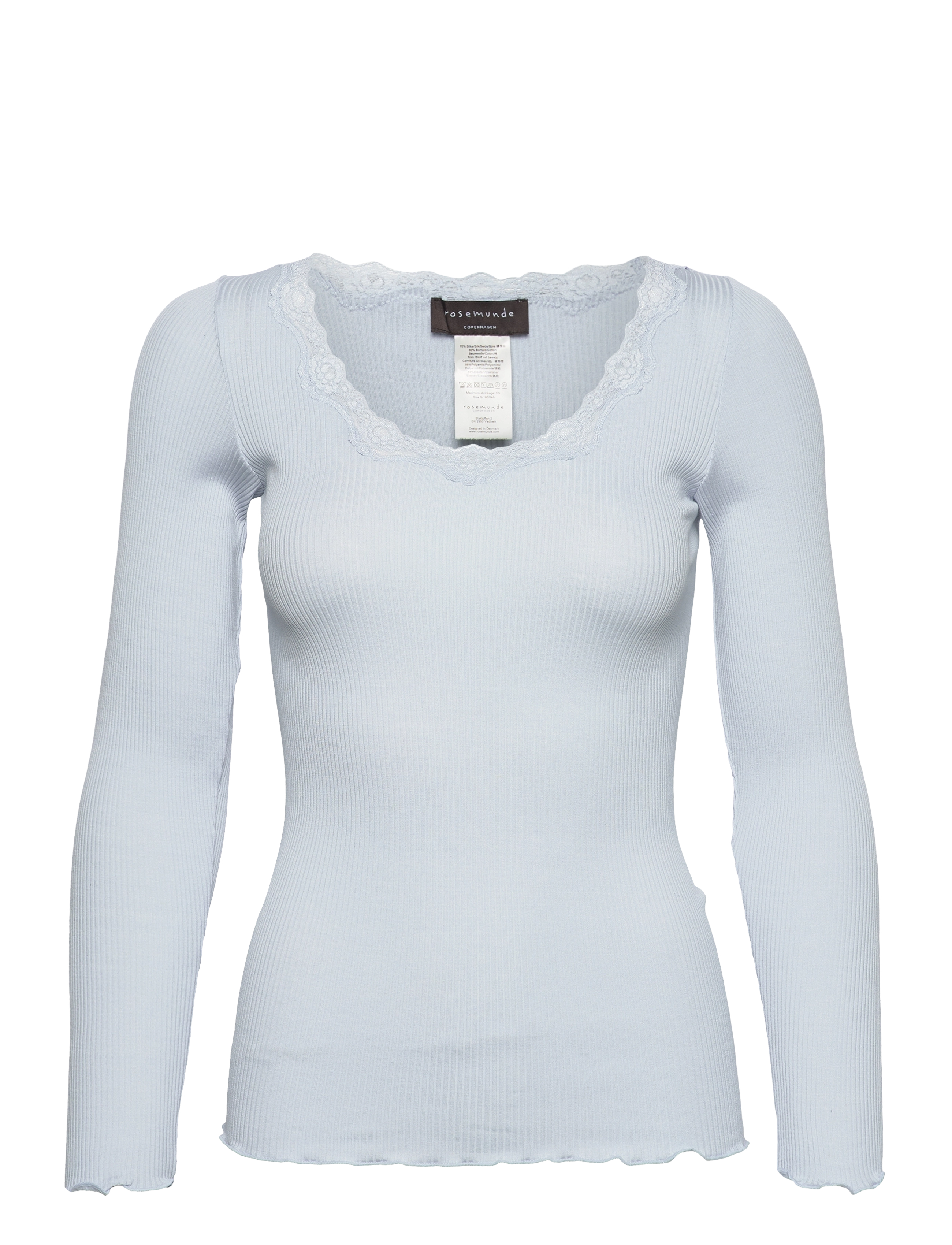 Rosemunde RWBabette Silk LS U-neck Lace T-shirt - Tøj - HEATHER SKY / blue