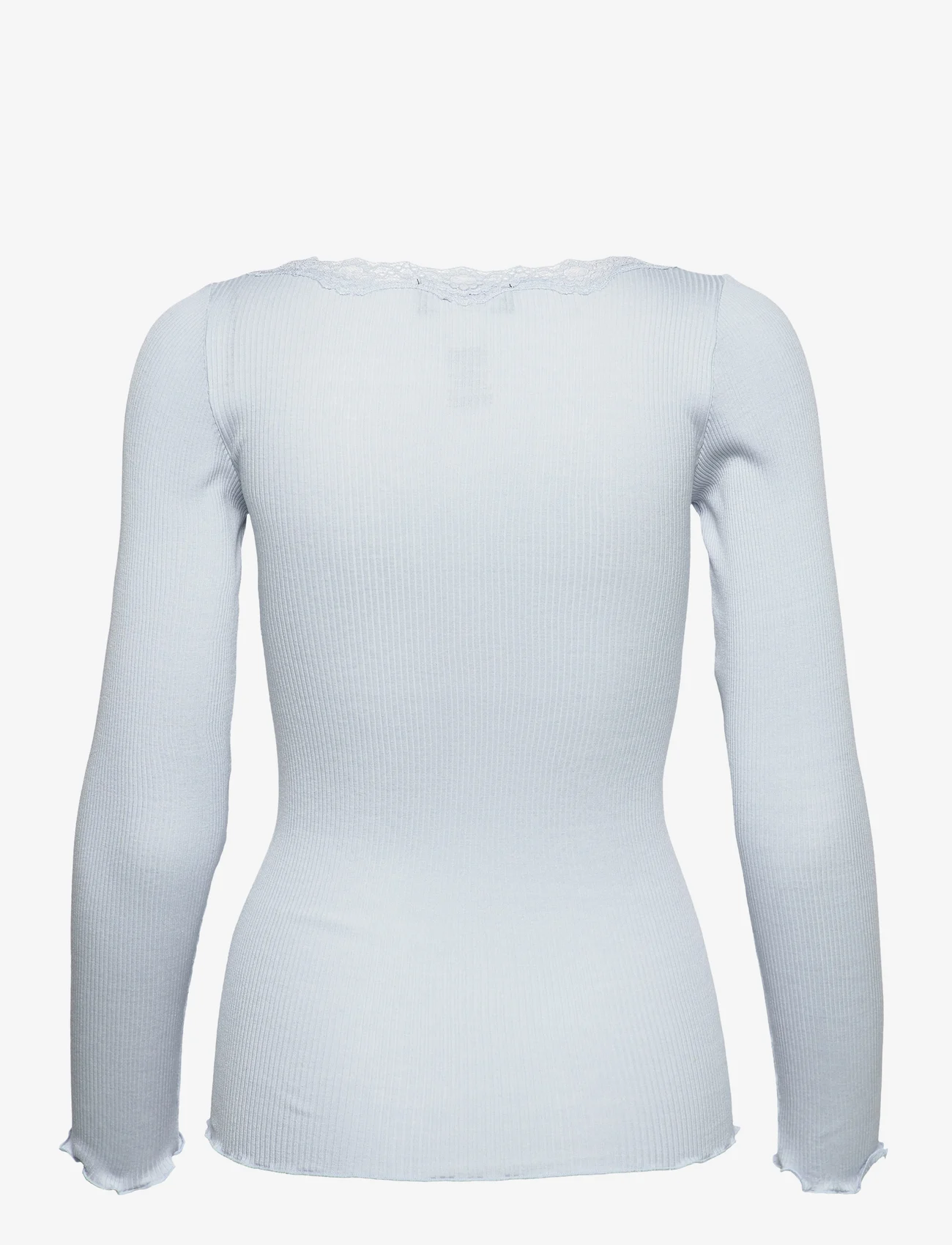 Rosemunde - Silk t-shirt w/ lace - long-sleeved tops - heather sky - 1