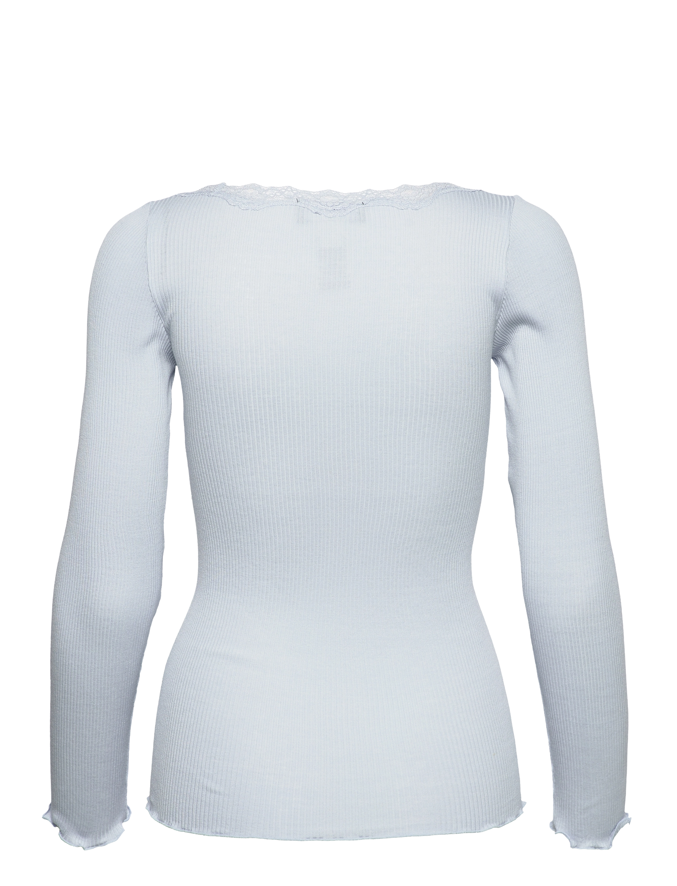 Rosemunde - RWBabette Silk LS U-neck Lace T-shirt - langærmede toppe - heather sky - 1