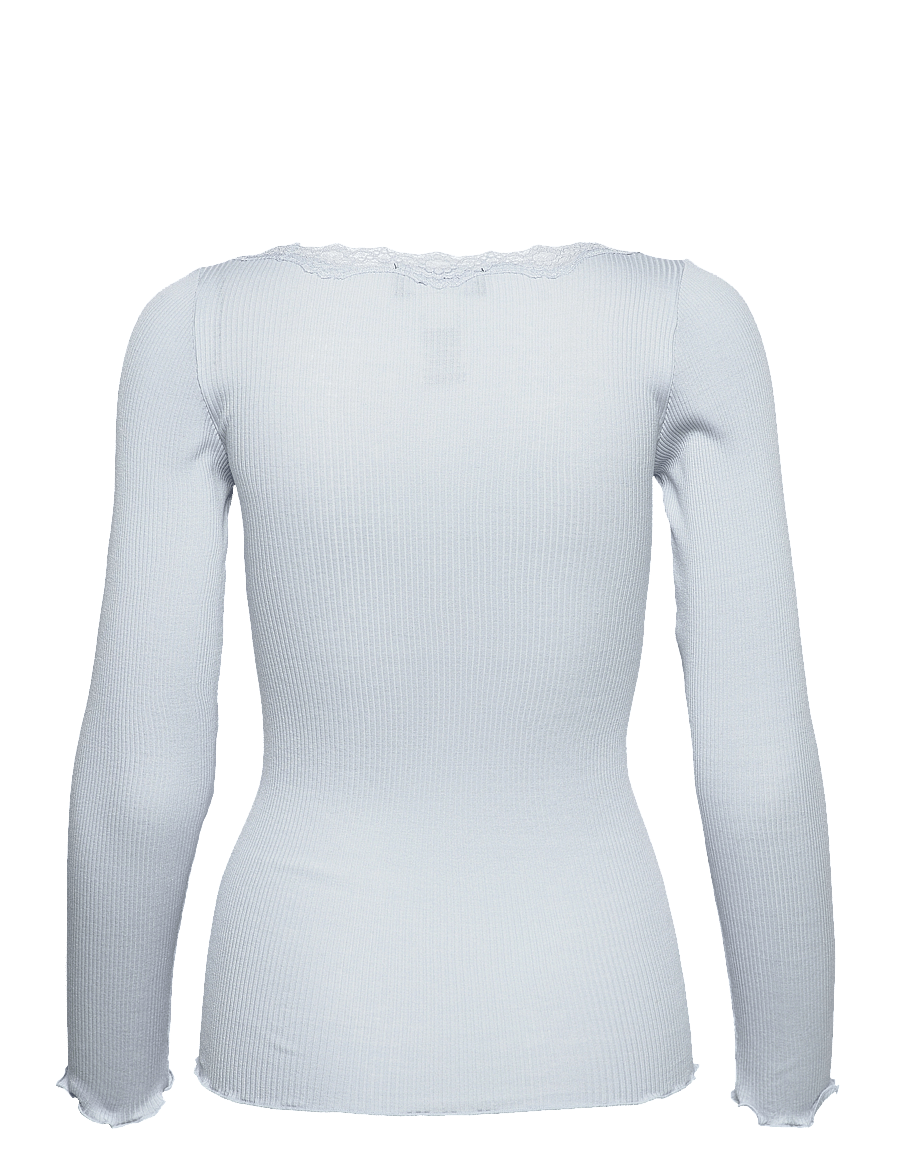 Rosemunde - RWBabette Silk LS U-neck Lace T-shirt - langärmlige tops - heather sky - 1