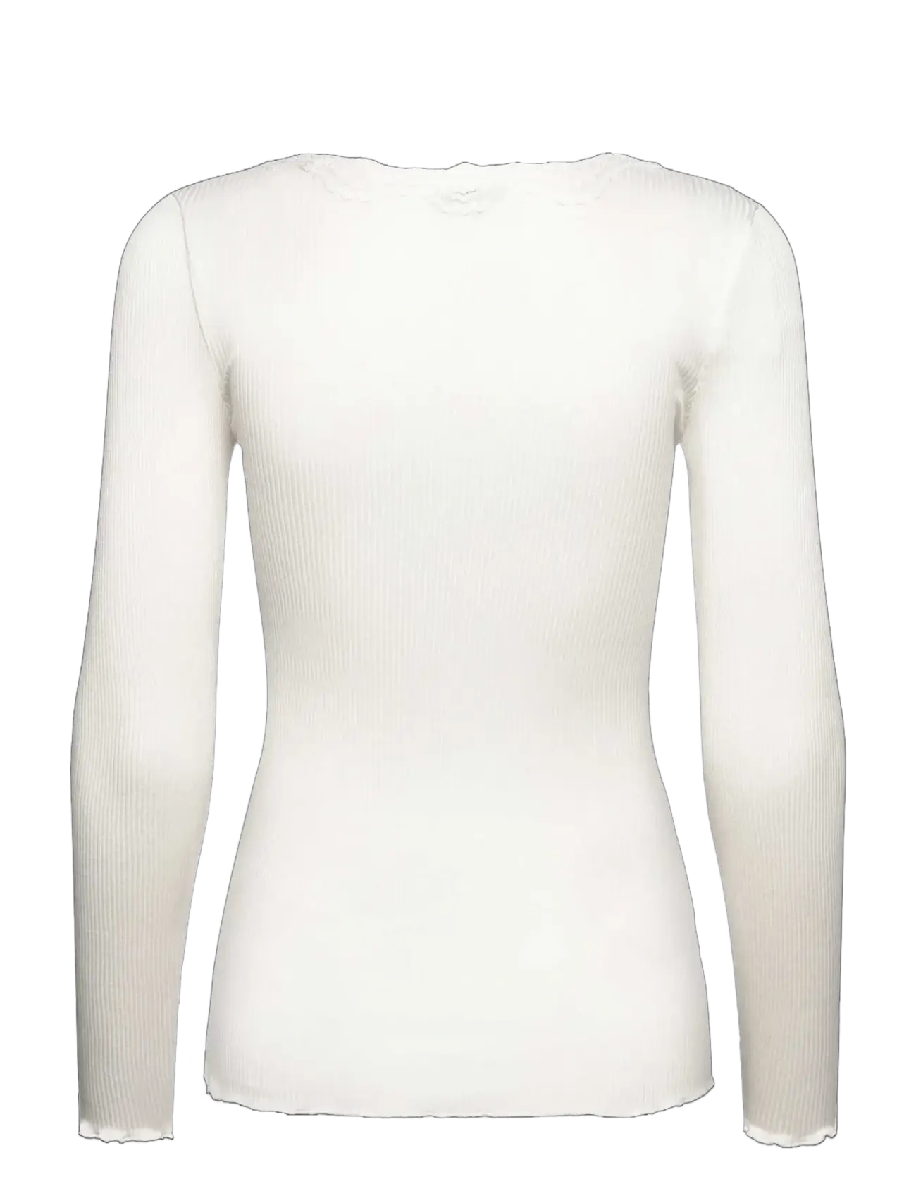 Rosemunde - RWBabette Silk LS U-neck Lace T-shirt - langärmlige tops - ivory - 1