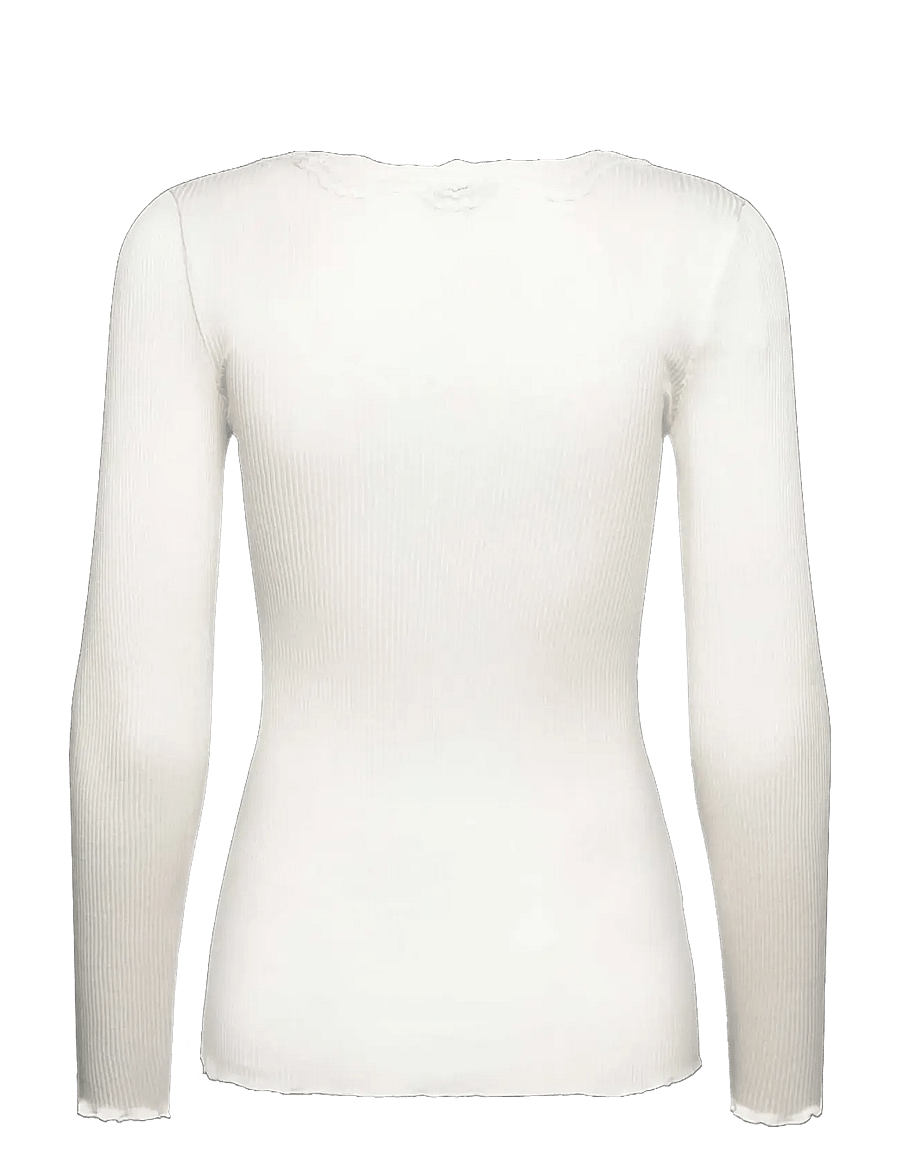 Rosemunde - RWBabette Silk LS U-neck Lace T-shirt - langärmlige tops - ivory - 1