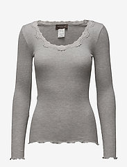 Rosemunde - Silk t-shirt w/ lace - long-sleeved tops - light grey melange - 0