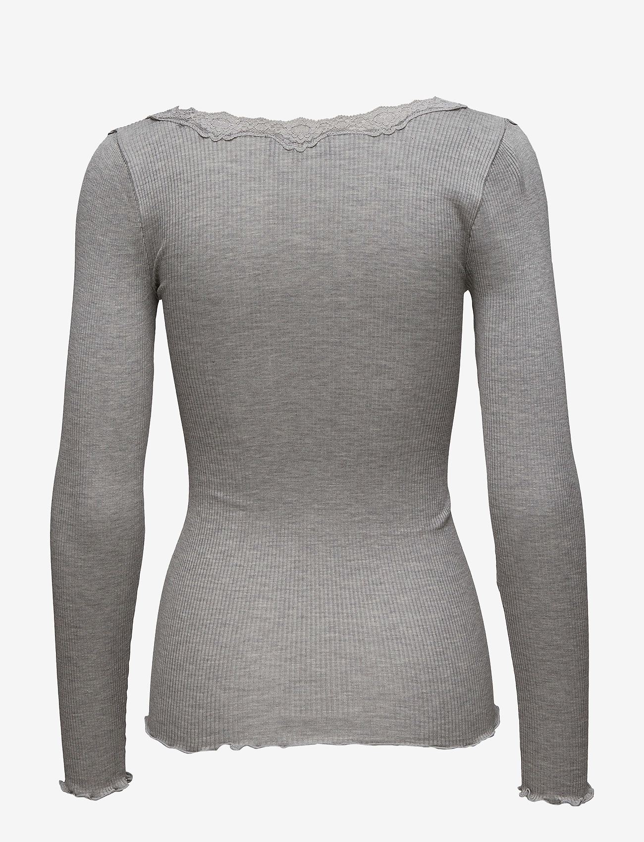 Rosemunde - Silk t-shirt w/ lace - langärmlige tops - light grey melange - 1