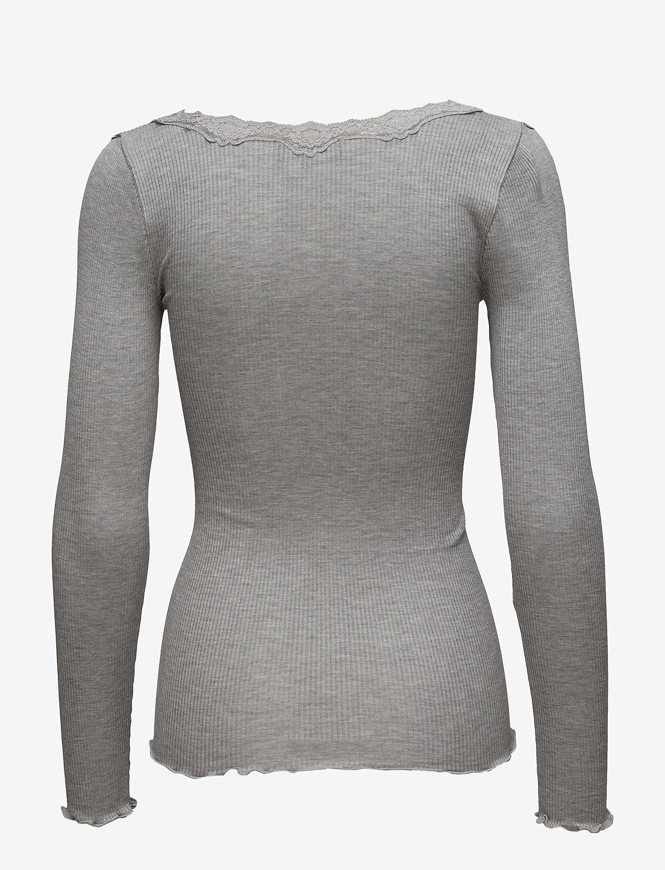 Rosemunde - RWBabette Silk LS U-neck Lace T-shi - hauts à manches longues - light grey melange - 1