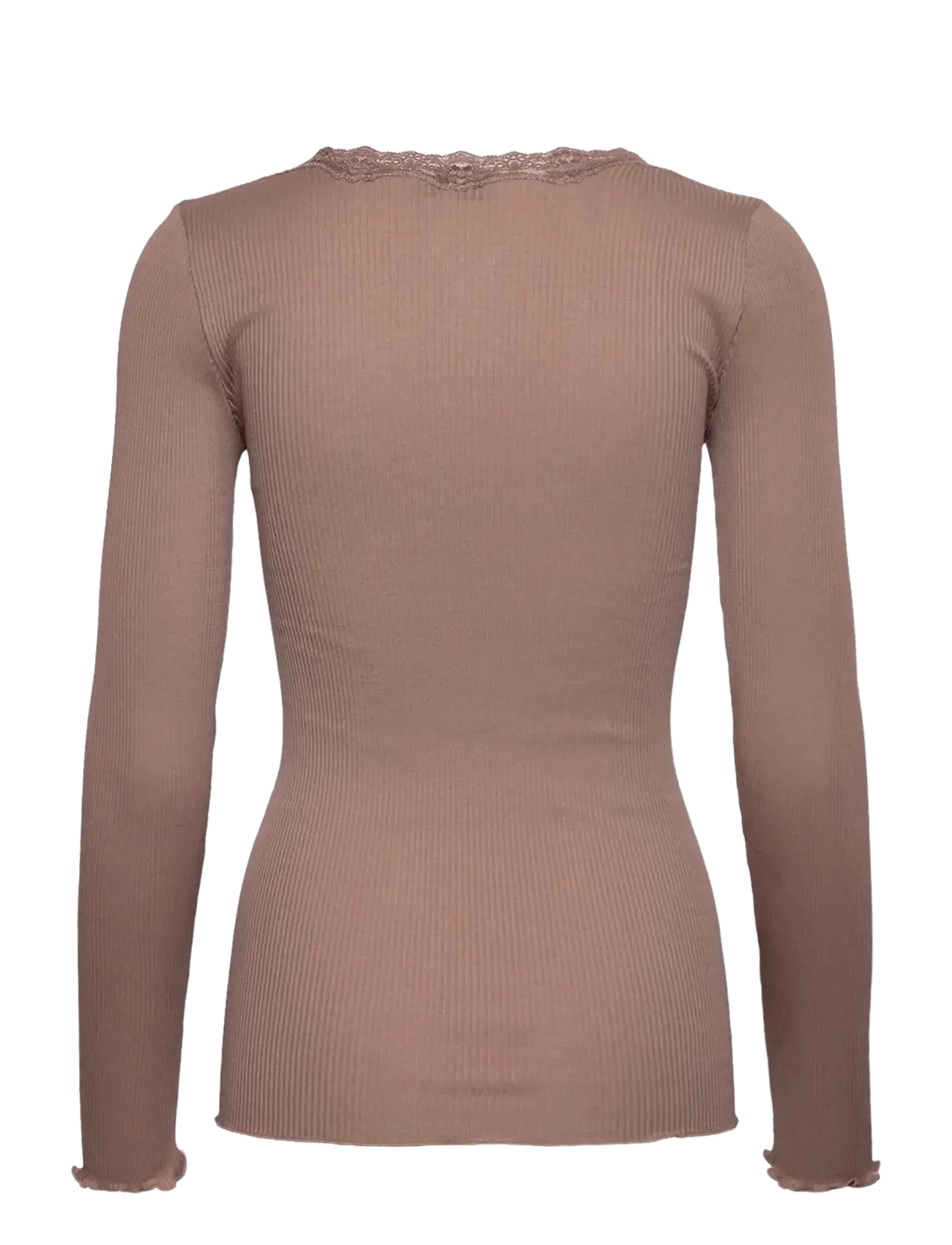 Rosemunde - RWBabette Silk LS U-neck Lace T-shirt - langærmede toppe - mocha meringue - 1