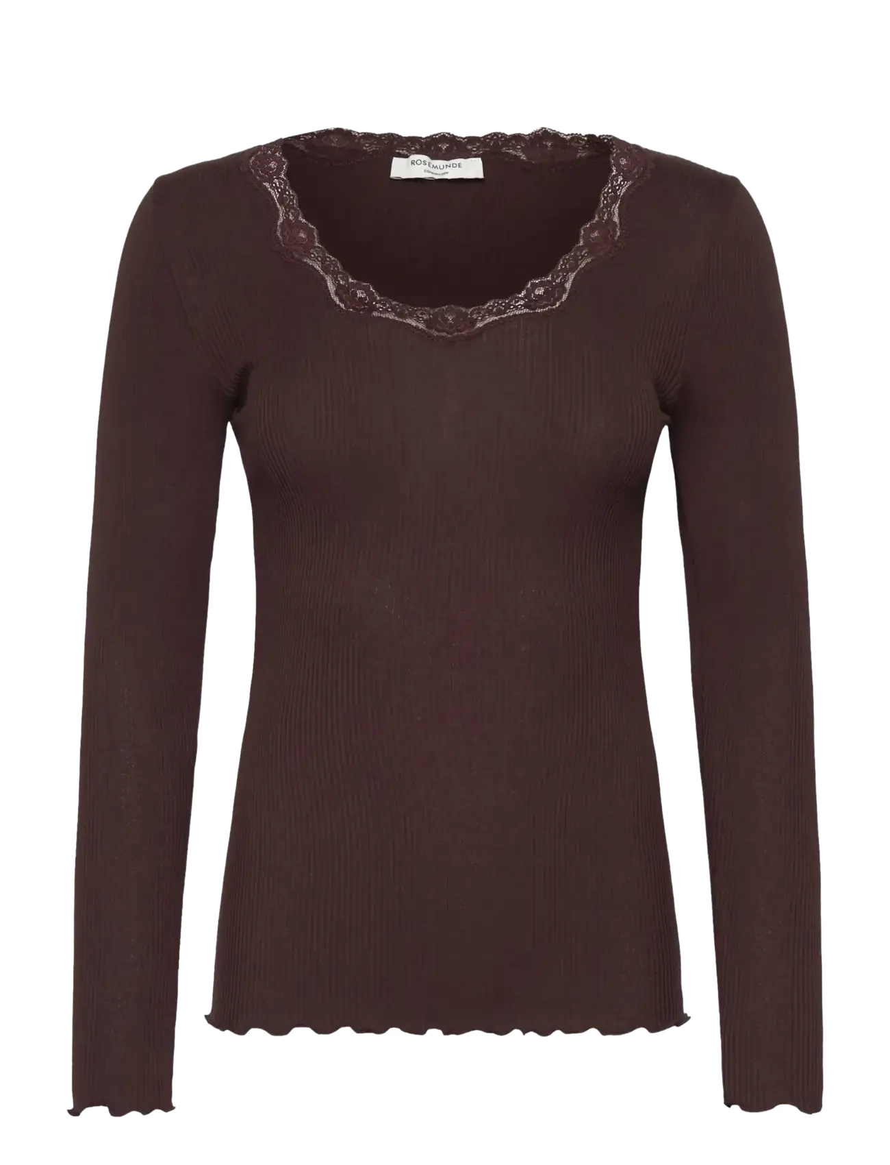 Rosemunde RWBabette Silk LS U-neck Lace T-shirt - Rosemunde - MOLE / brown