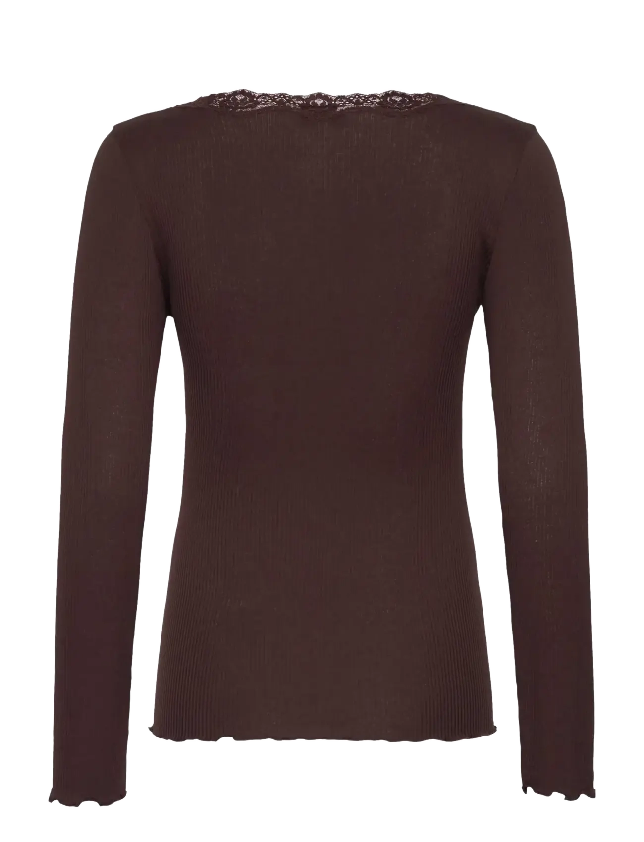 Rosemunde - RWBabette Silk LS U-neck Lace T-shirt - langärmlige tops - mole - 2