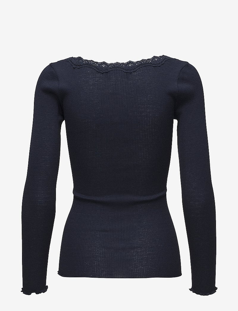 Rosemunde - RWBabette Silk LS U-neck Lace T-shi - langärmlige tops - navy - 1