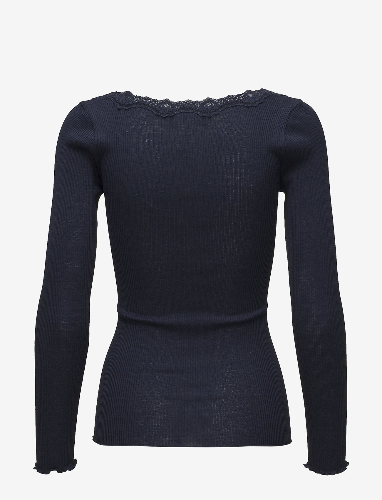 Rosemunde - RWBabette Silk LS U-neck Lace T-shirt - langærmede toppe - navy - 1