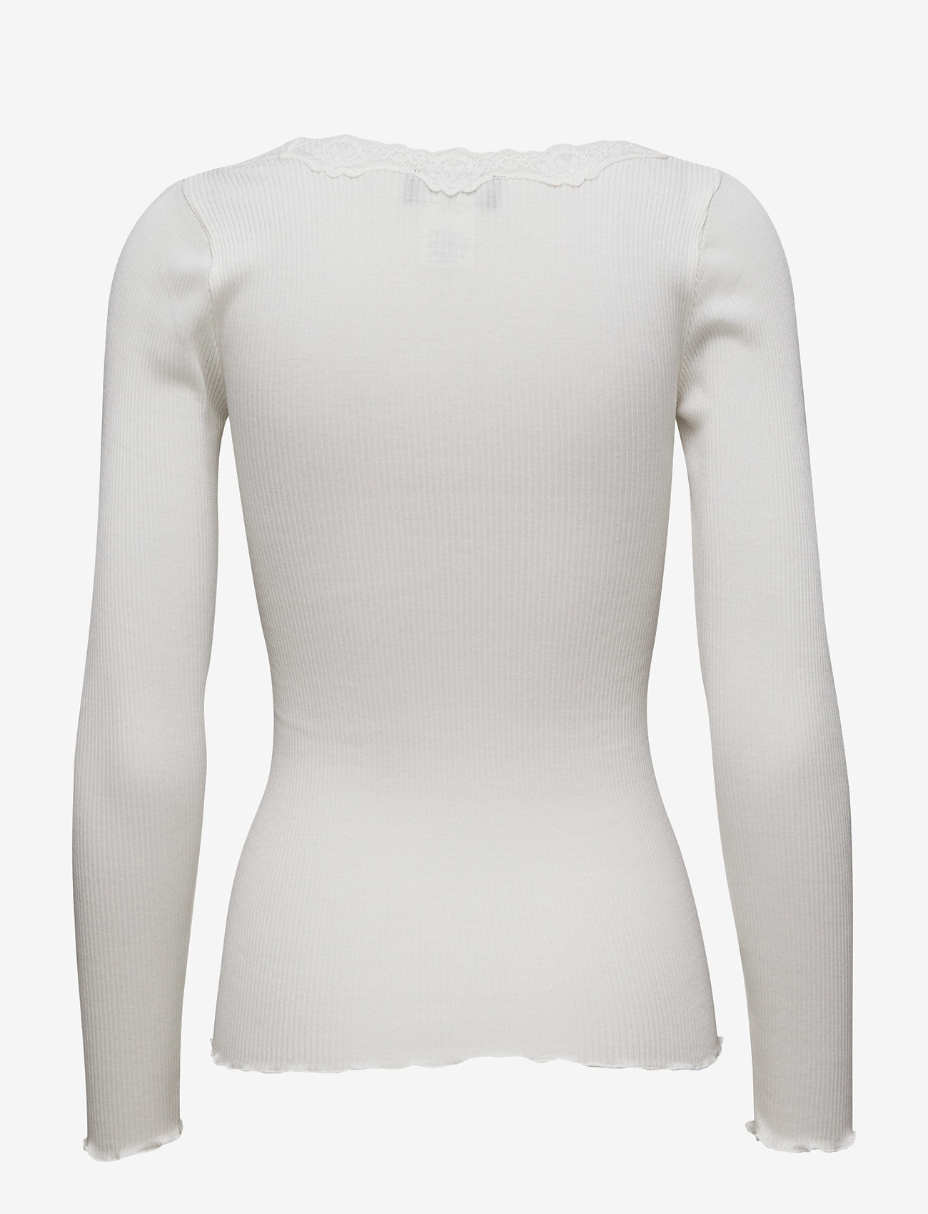 Rosemunde - RWBabette Silk LS U-neck Lace T-shirt - langärmlige tops - new white - 1
