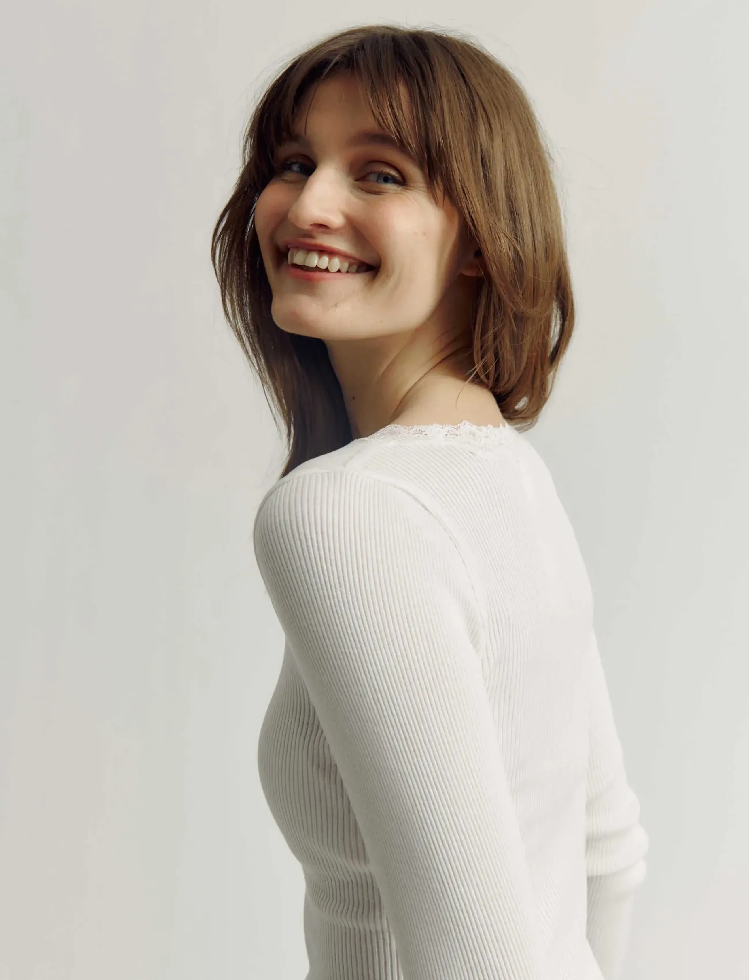Rosemunde - RWBabette Silk LS U-neck Lace T-shirt - efterårstøj - new white - 3