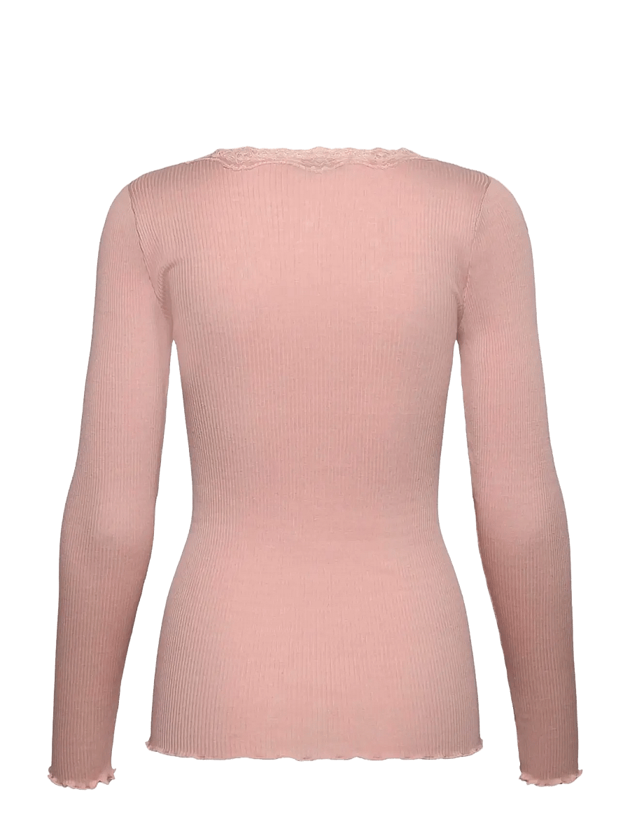 Rosemunde - RWBabette Silk LS U-neck Lace T-shirt - langärmlige tops - rose smoke - 1