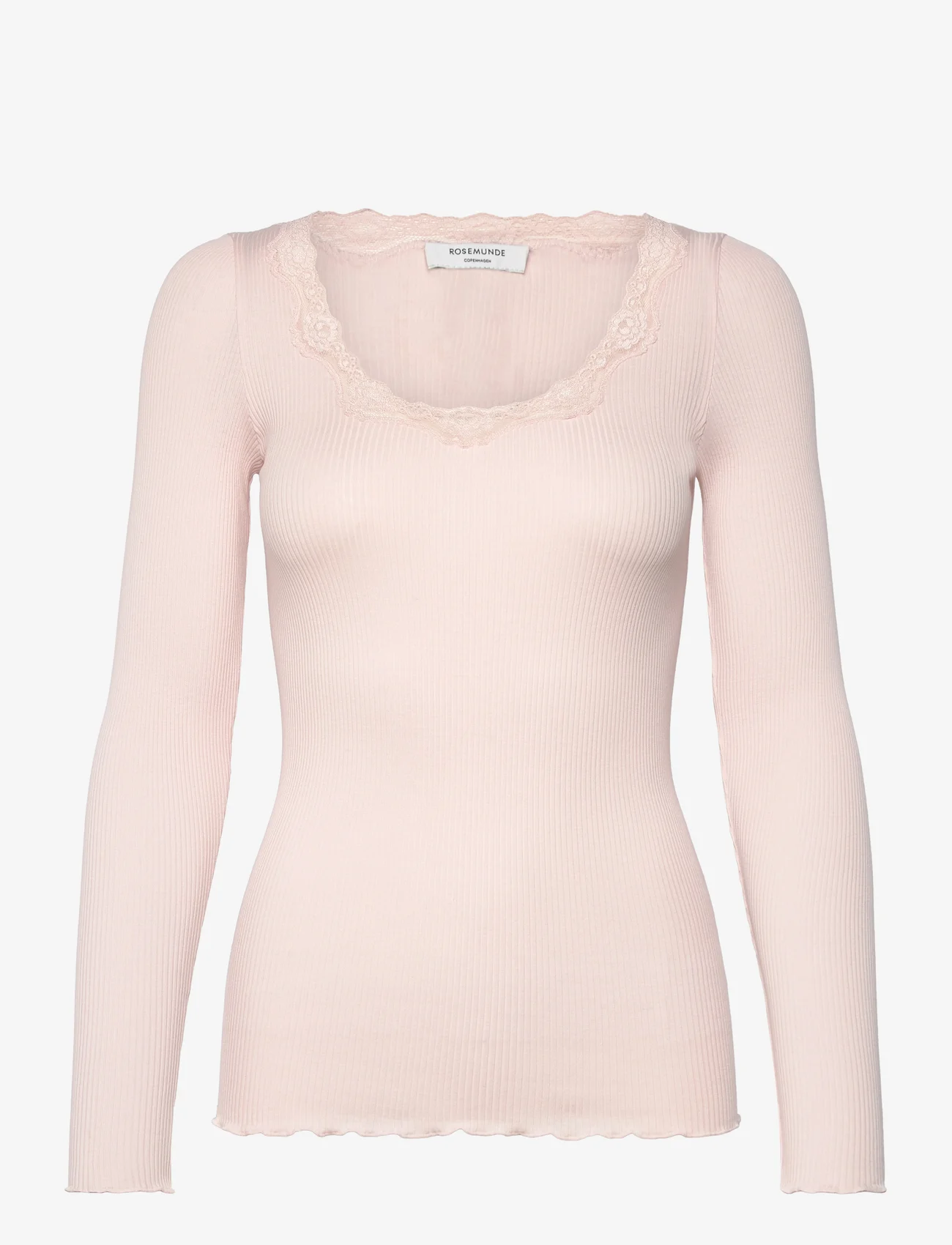 Rosemunde - Silk t-shirt w/ lace - long-sleeved tops - soft rose - 0