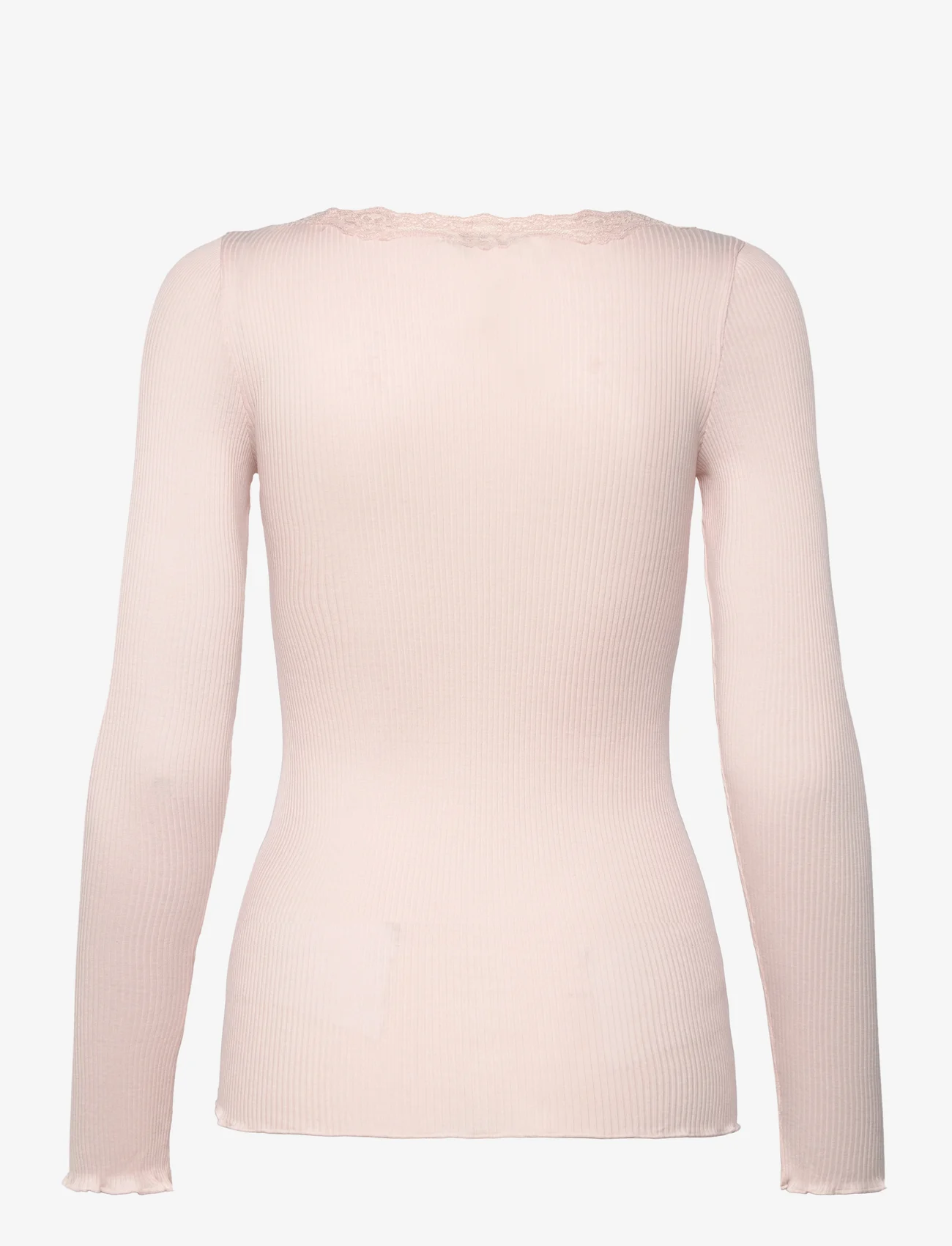 Rosemunde - Silk t-shirt w/ lace - long-sleeved tops - soft rose - 1
