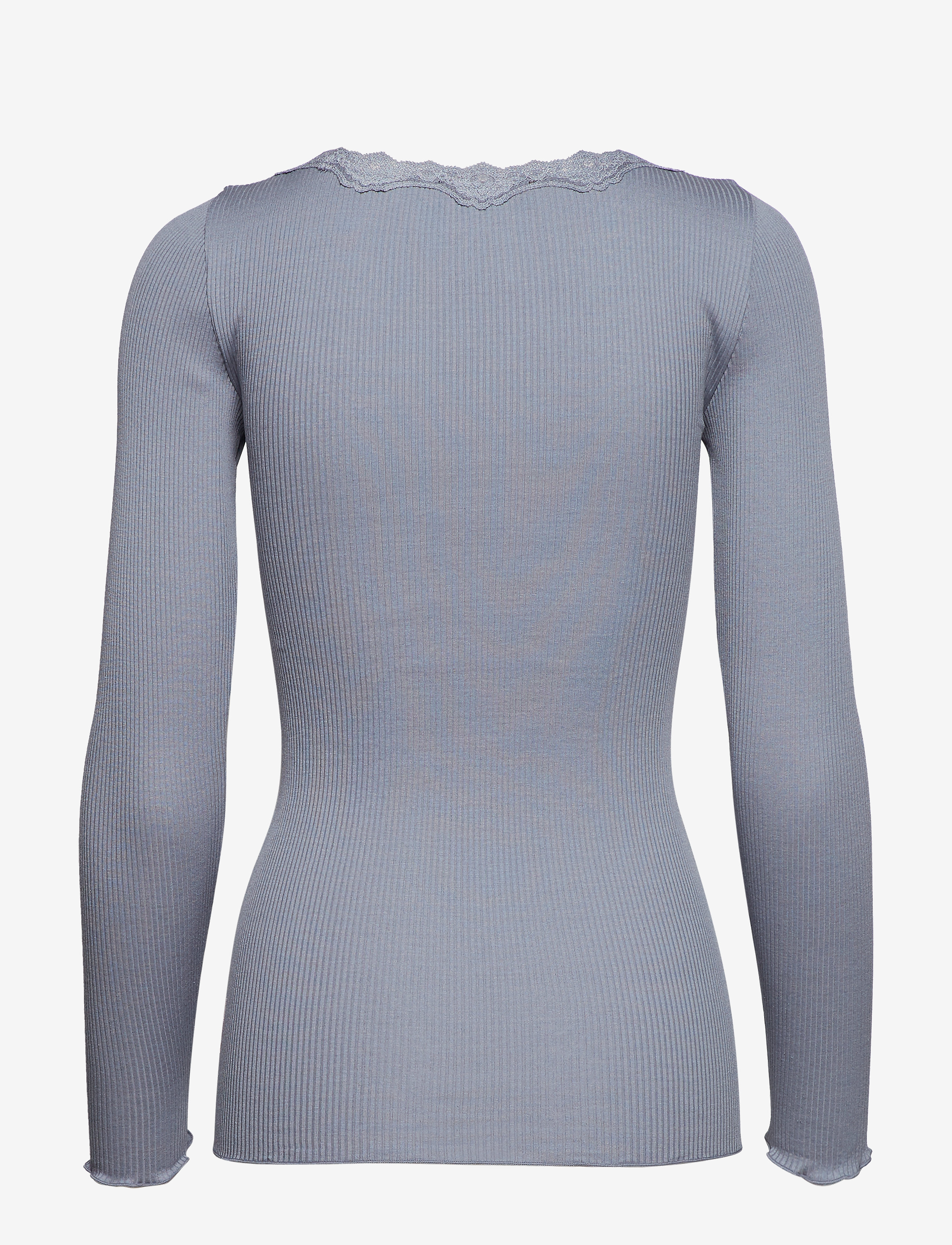 Rosemunde - RWBabette Silk LS U-neck Lace T-shirt - långärmade toppar - tradewinds - 1