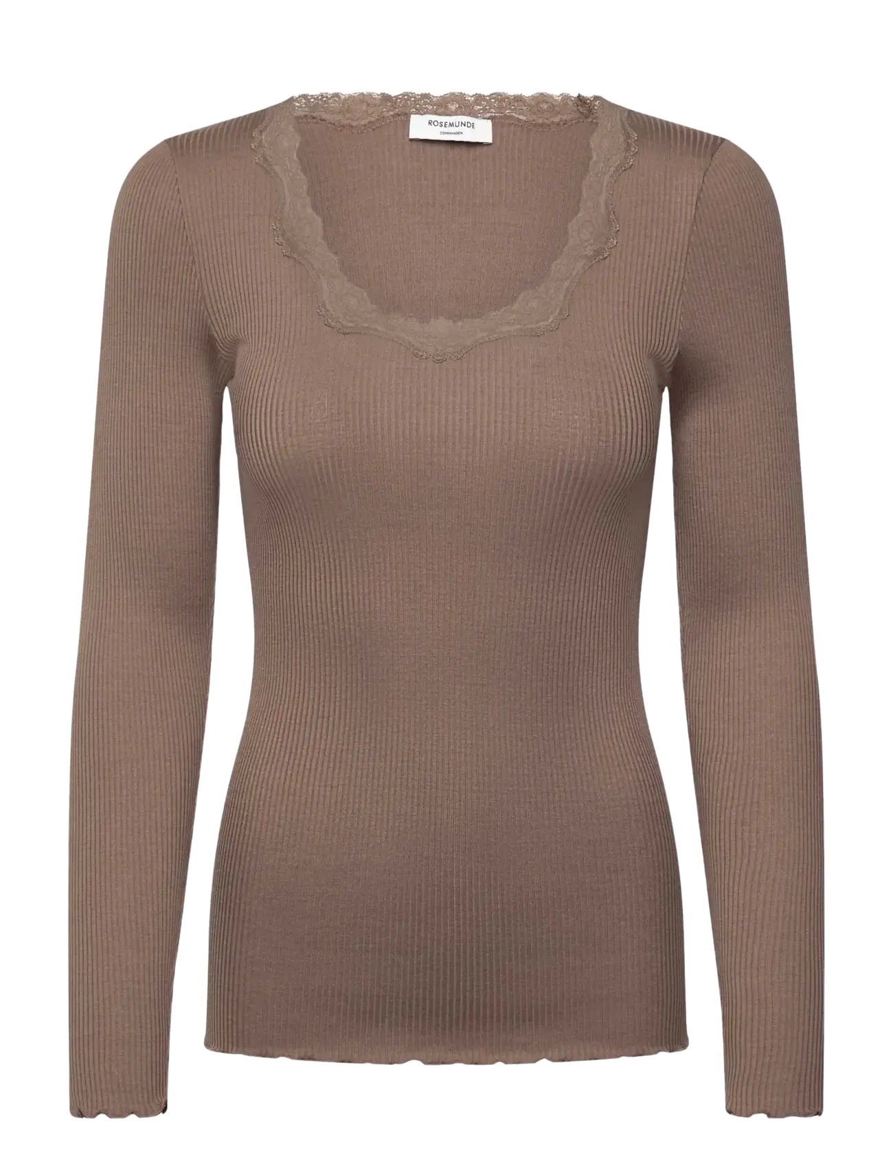 Rosemunde RWBabette Silk LS U-neck Lace T-shirt - Rosemunde - WALNUT / brown