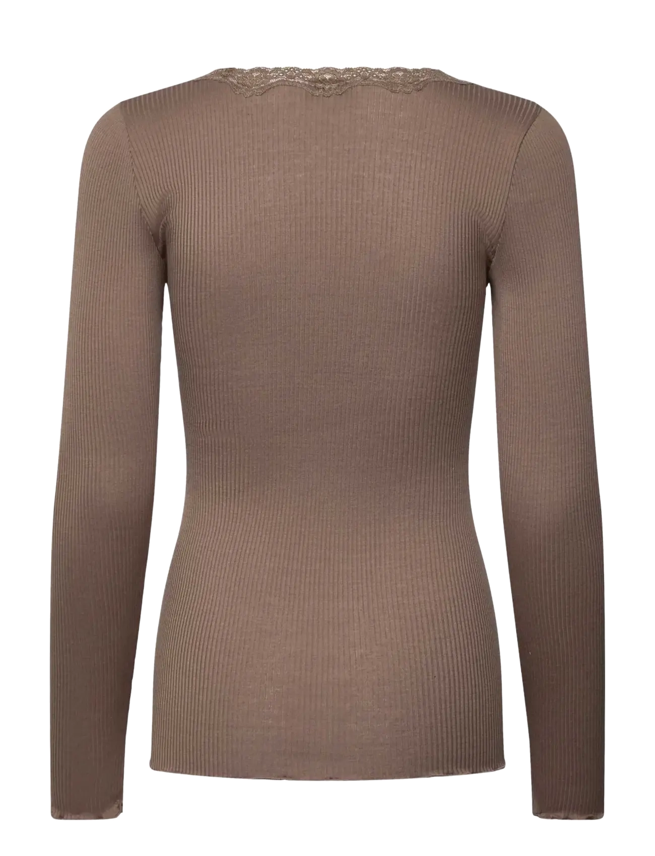 Rosemunde - RWBabette Silk LS U-neck Lace T-shirt - langärmlige tops - walnut - 1
