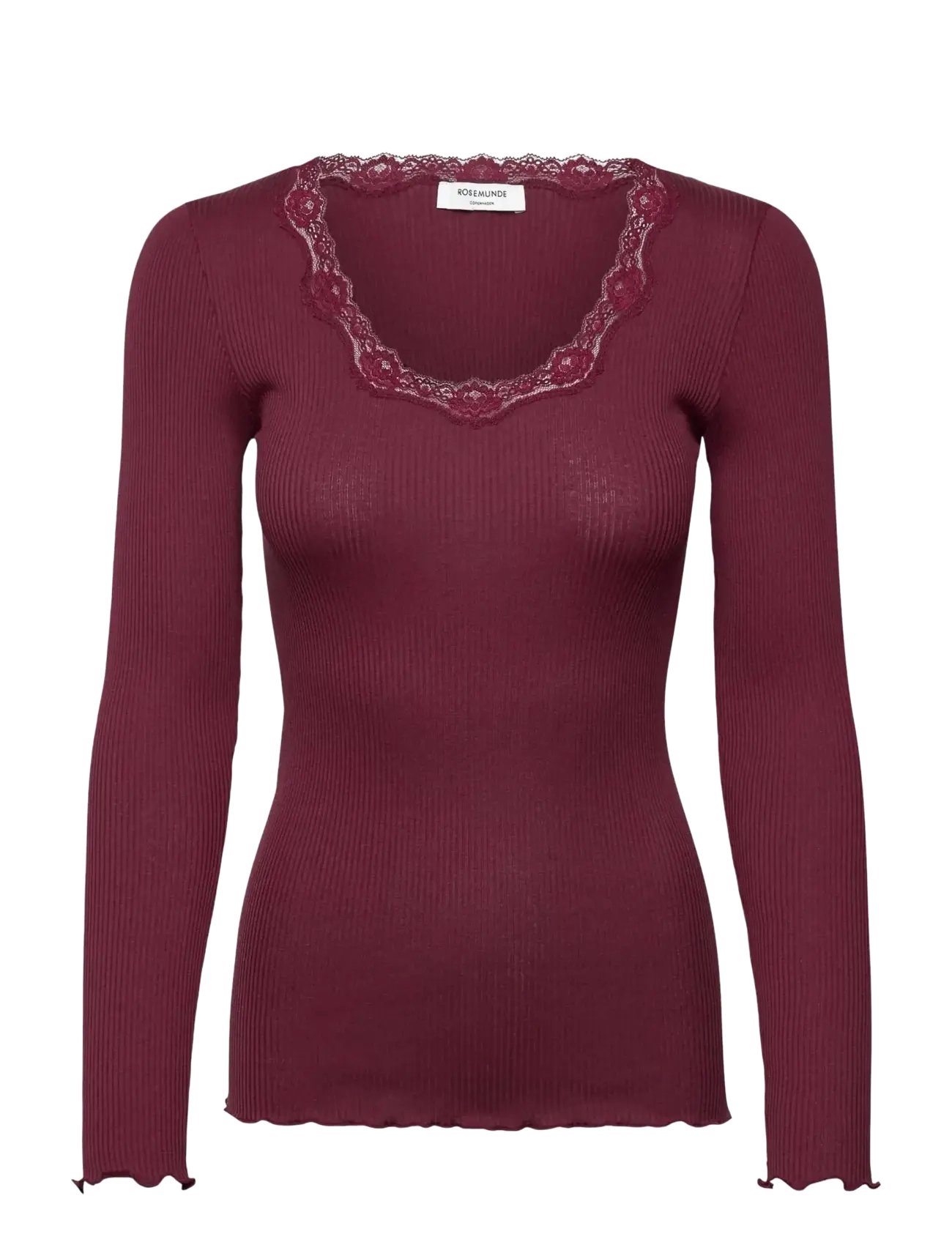 Rosemunde RWBabette Silk LS U-neck Lace T-shirt - Rosemunde - WINDSOR WINE / burgundy