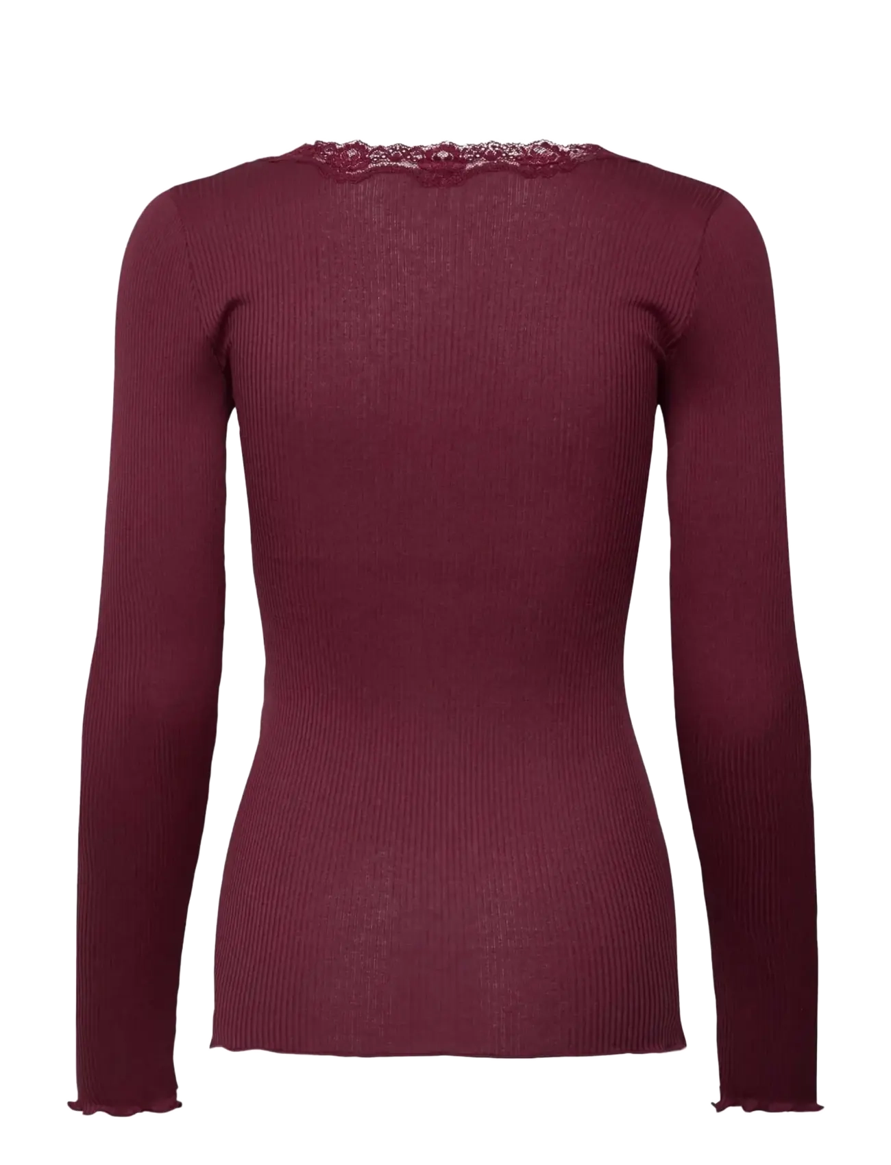 Rosemunde - RWBabette Silk LS U-neck Lace T-shirt - langärmlige tops - windsor wine - 1