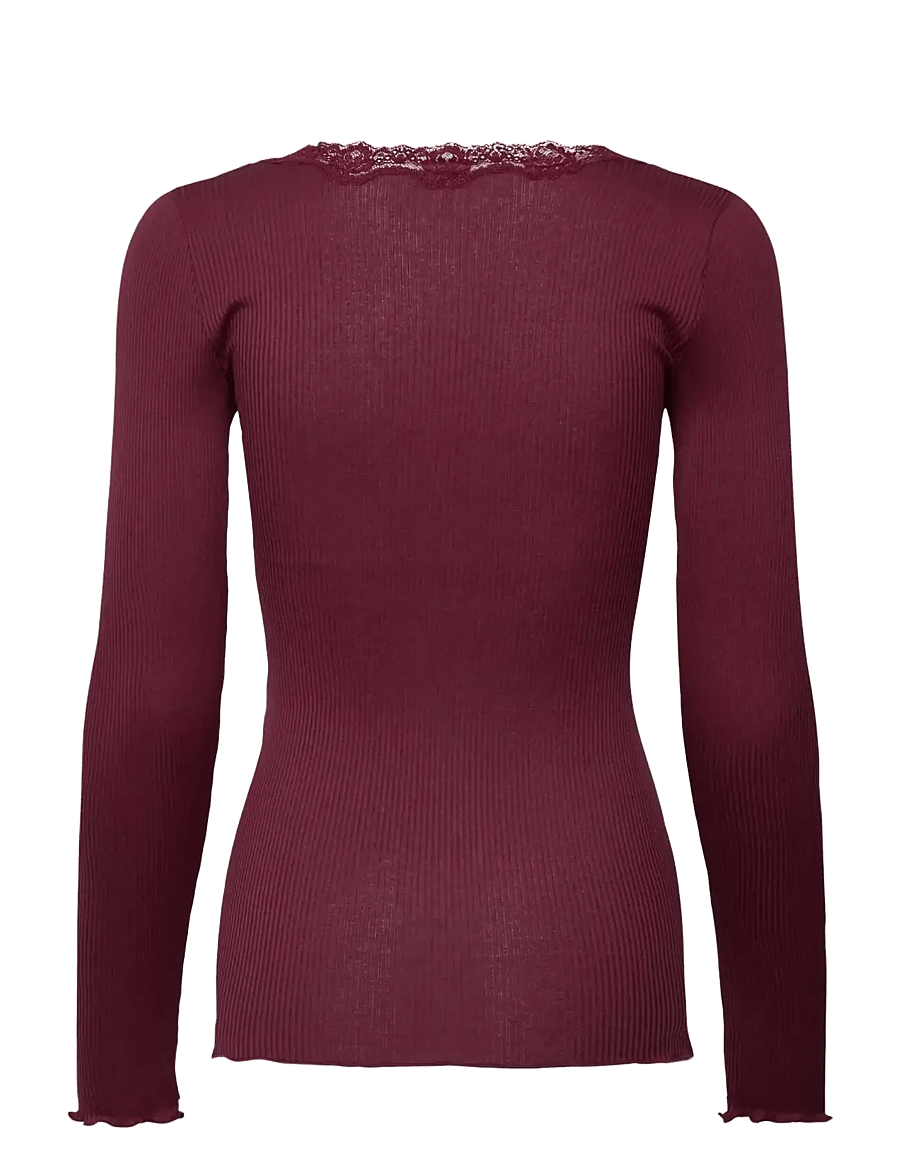 Rosemunde - RWBabette Silk LS U-neck Lace T-shirt - langärmlige tops - windsor wine - 1